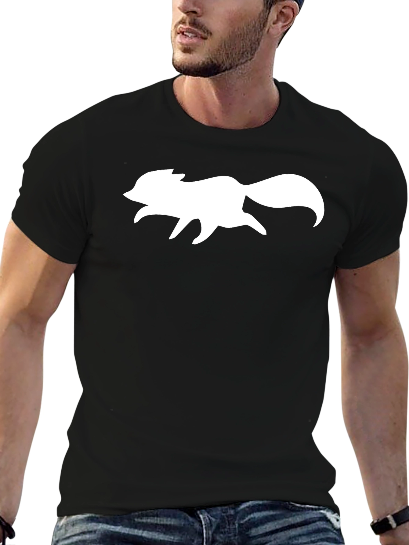 White Fox Graphic Black T-Shirt