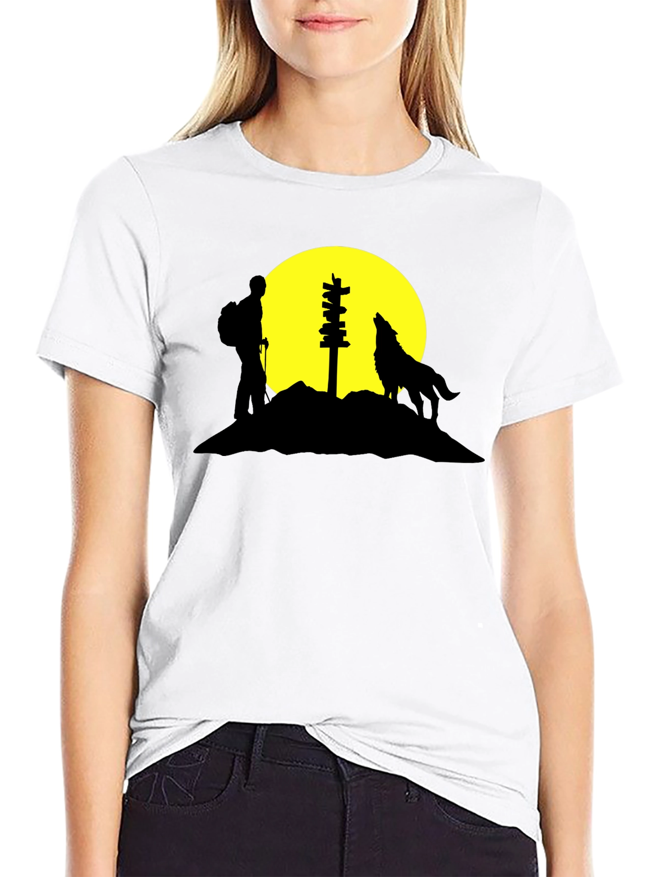 Hiker & Wolf Silhouette Graphic Tee