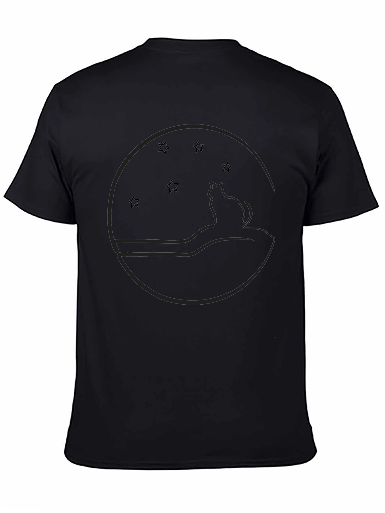 Cat & Stars Graphic Black T-Shirt - Unisex Style