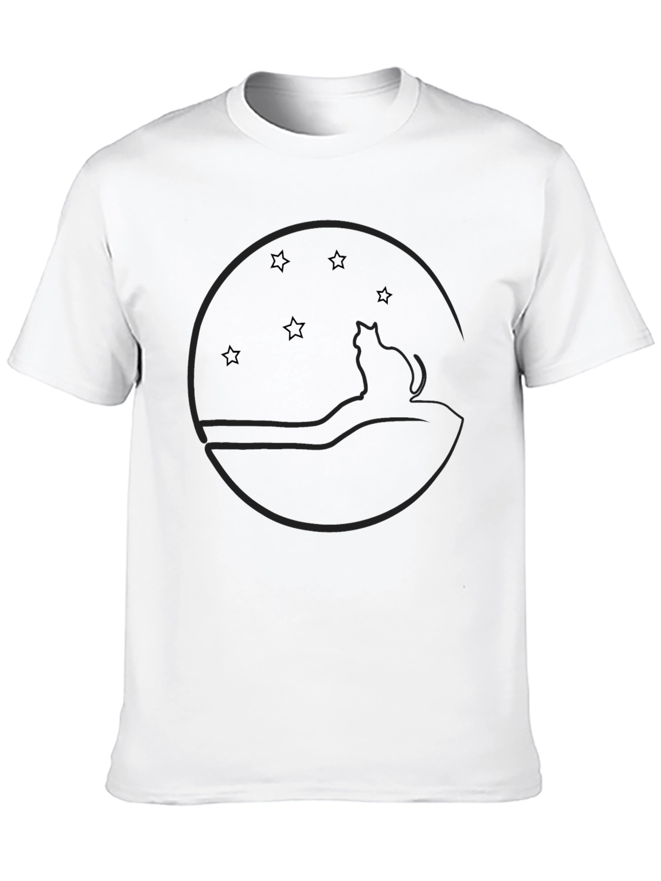 Cat & Stars Graphic Black T-Shirt - Unisex Style