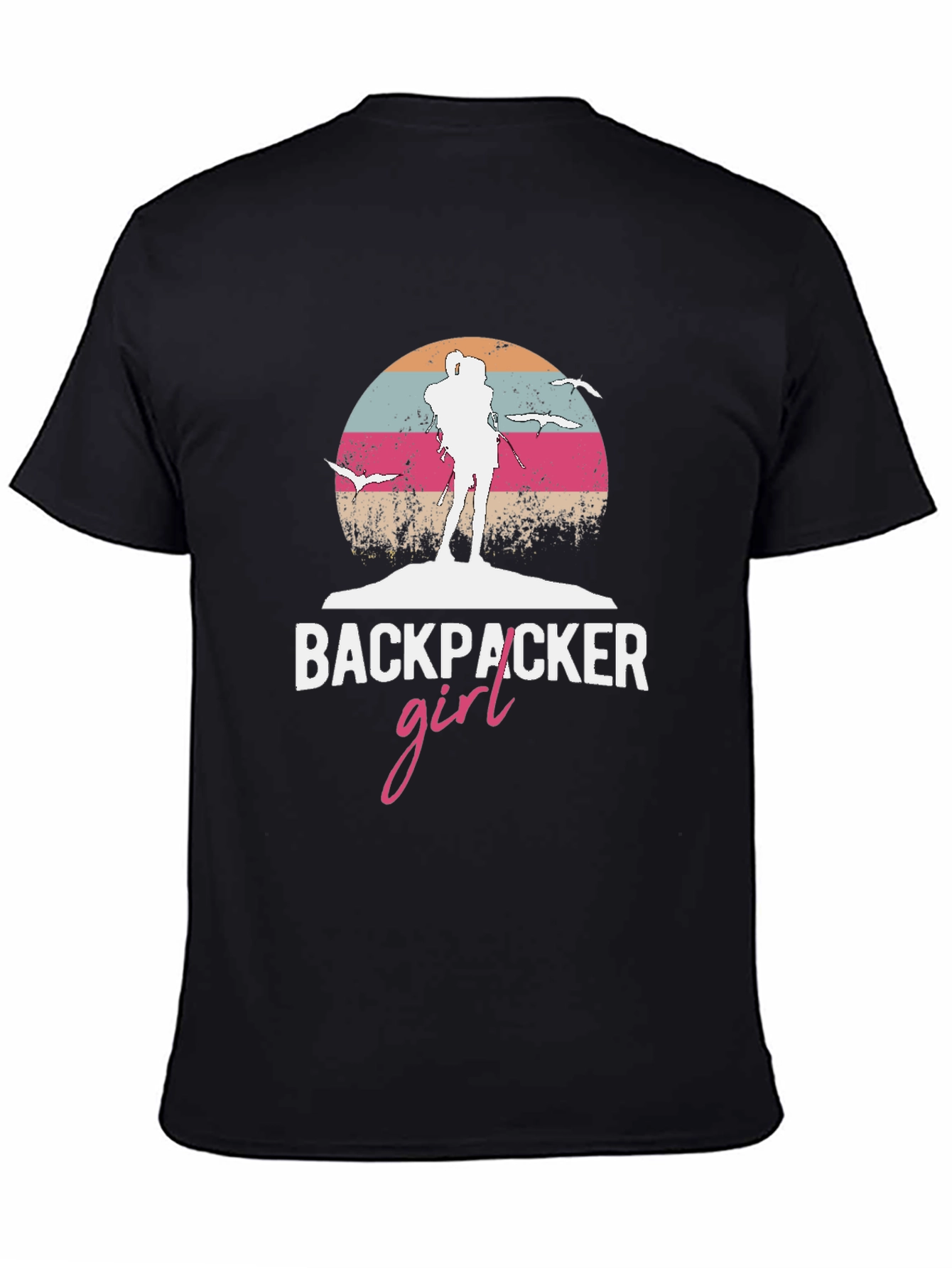 Backpacker Girl Retro T-Shirt - Adventure Ready!