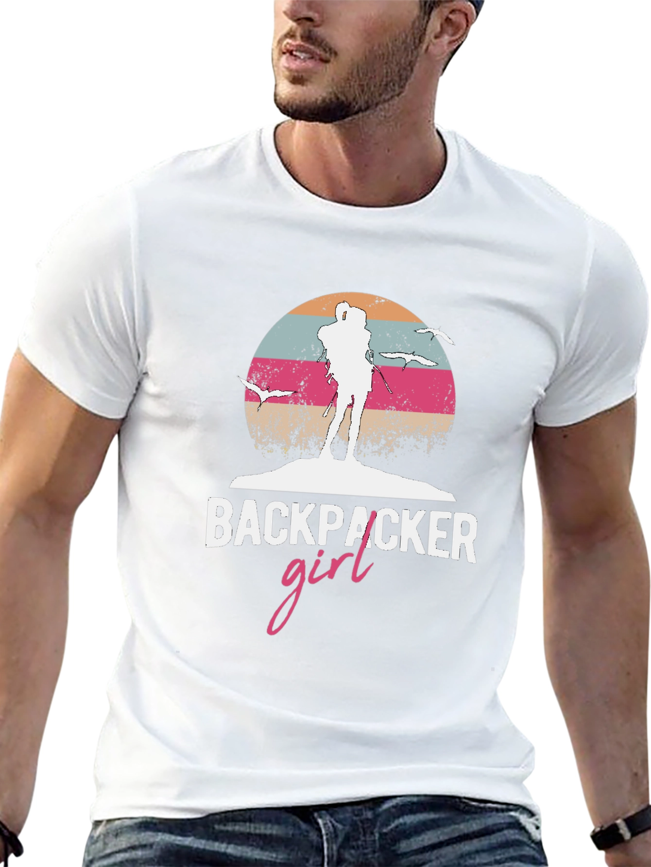 Backpacker Girl Retro T-Shirt - Adventure Ready!