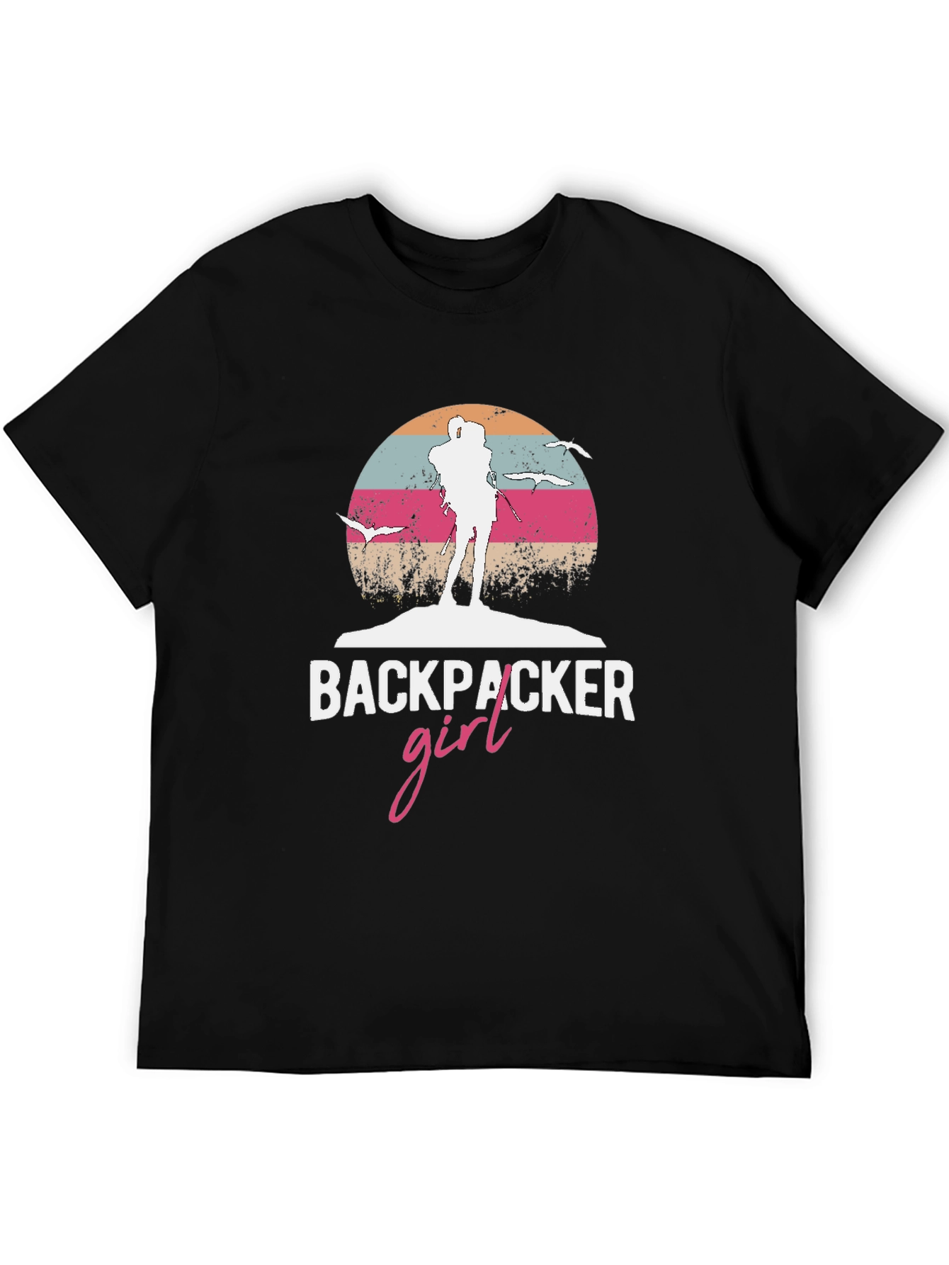 Backpacker Girl Retro T-Shirt - Adventure Ready!