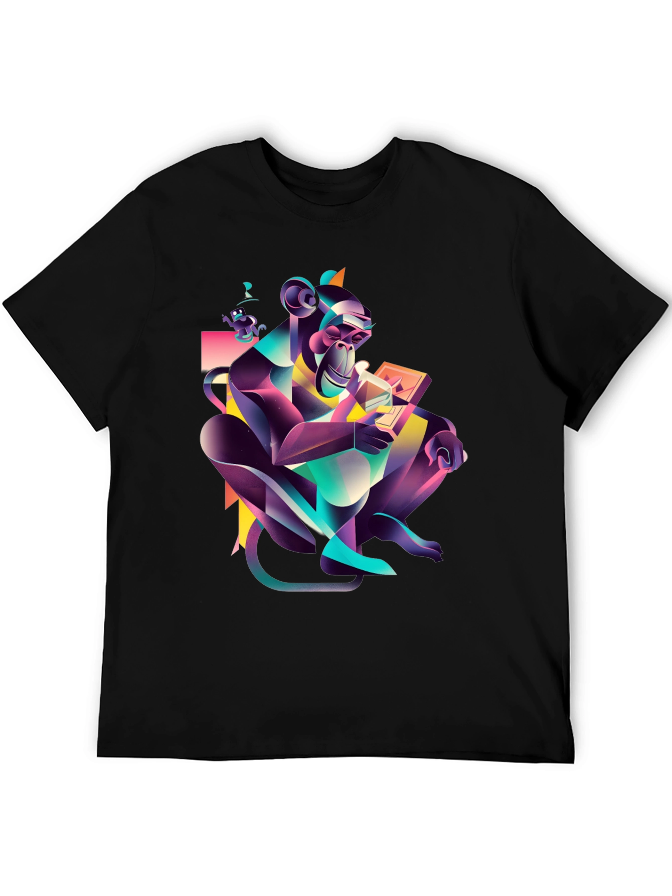 Abstract Monkey Graphic Black T-Shirt