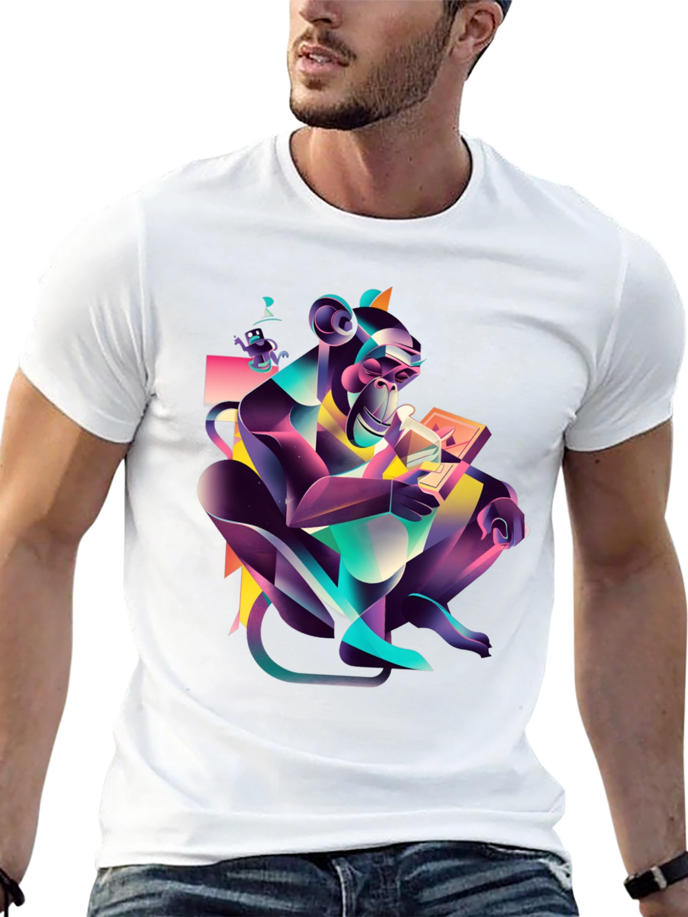 Abstract Monkey Graphic Black T-Shirt