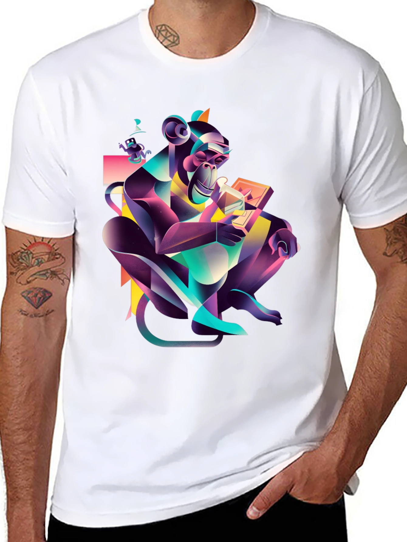 Abstract Monkey Graphic Black T-Shirt