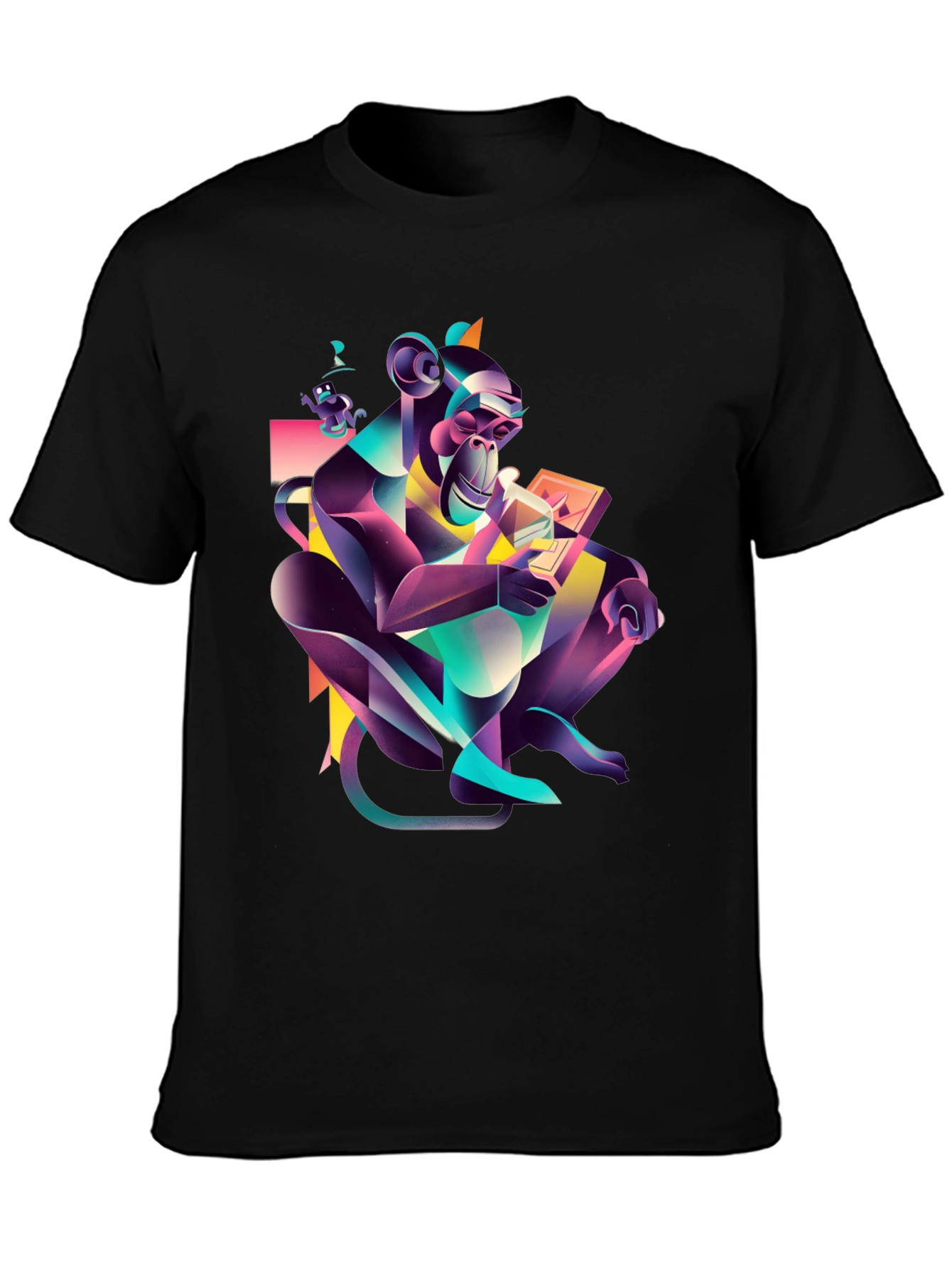 Abstract Monkey Graphic Black T-Shirt