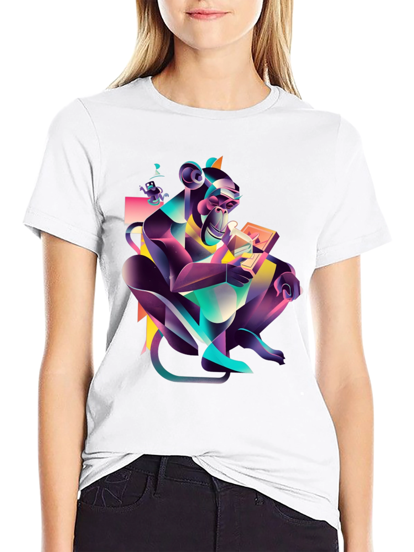Abstract Monkey Graphic Black T-Shirt