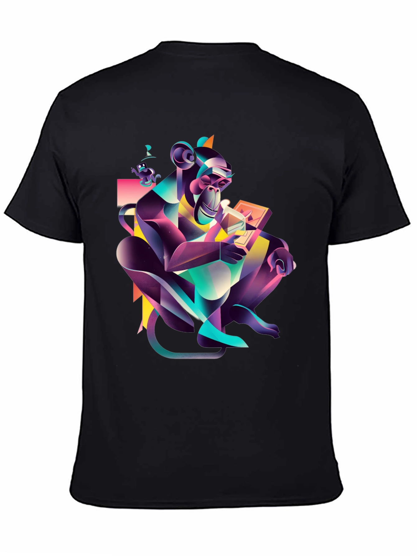 Abstract Monkey Graphic Black T-Shirt