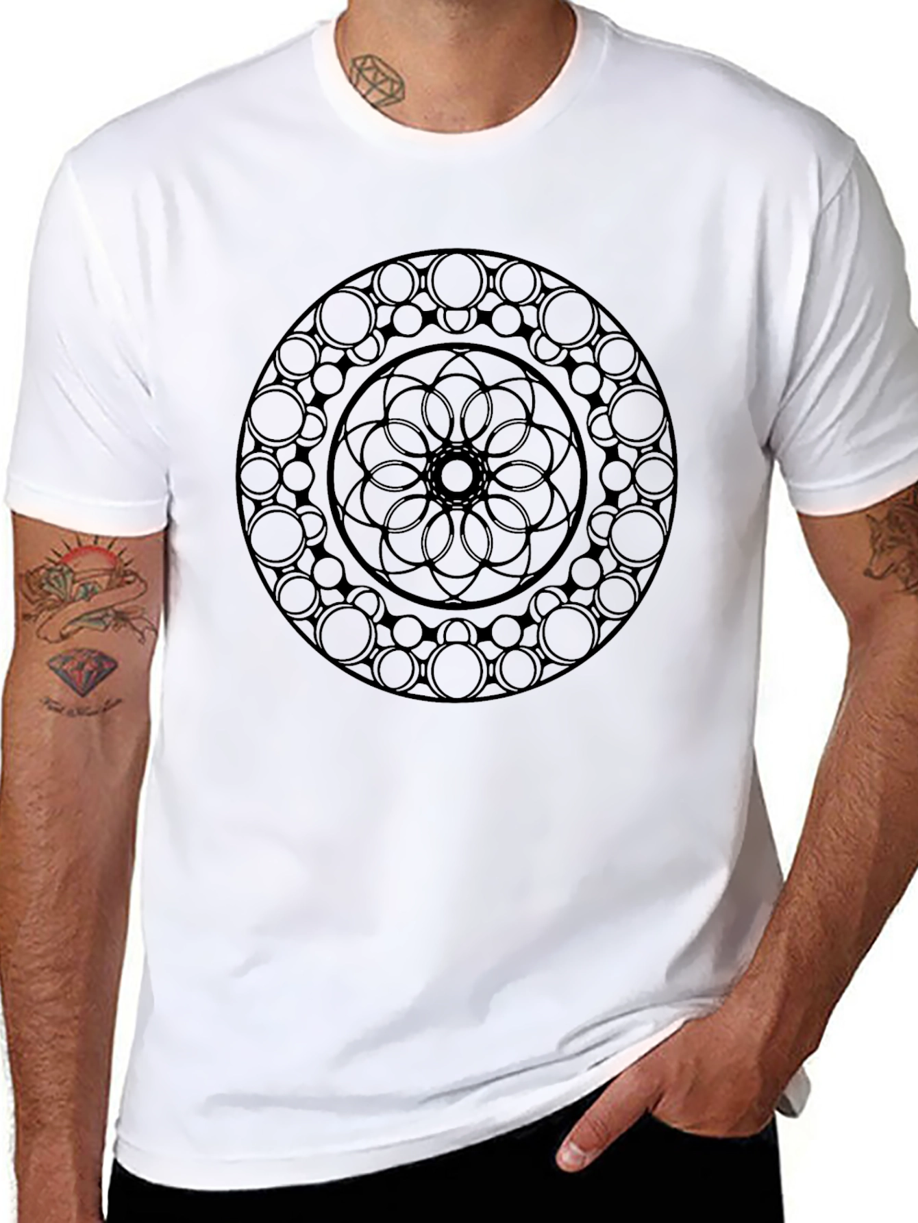 Black Mandala Graphic Tee - Stylish Round Design