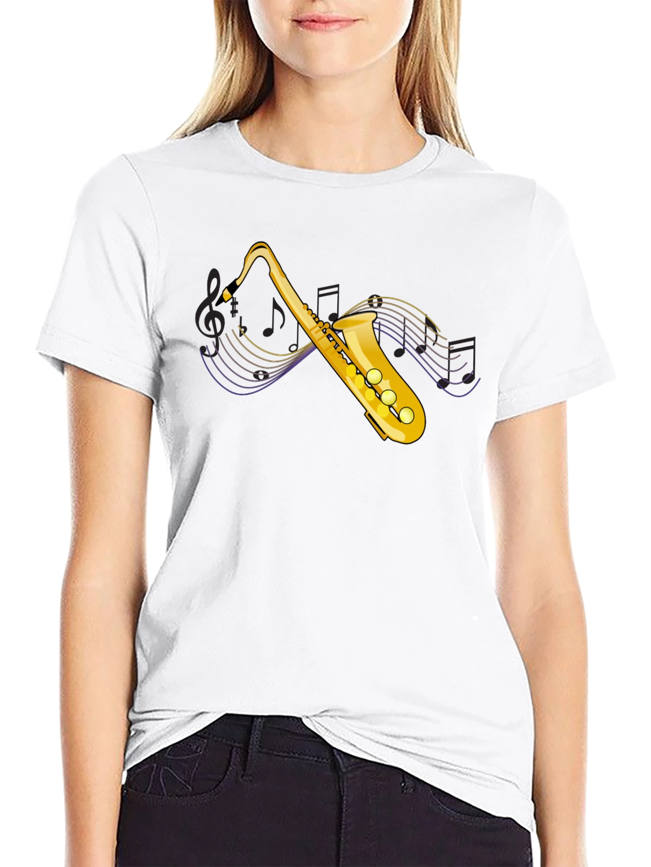 Saxophone Graphic Tee - Music Lovers Black T-Shirt