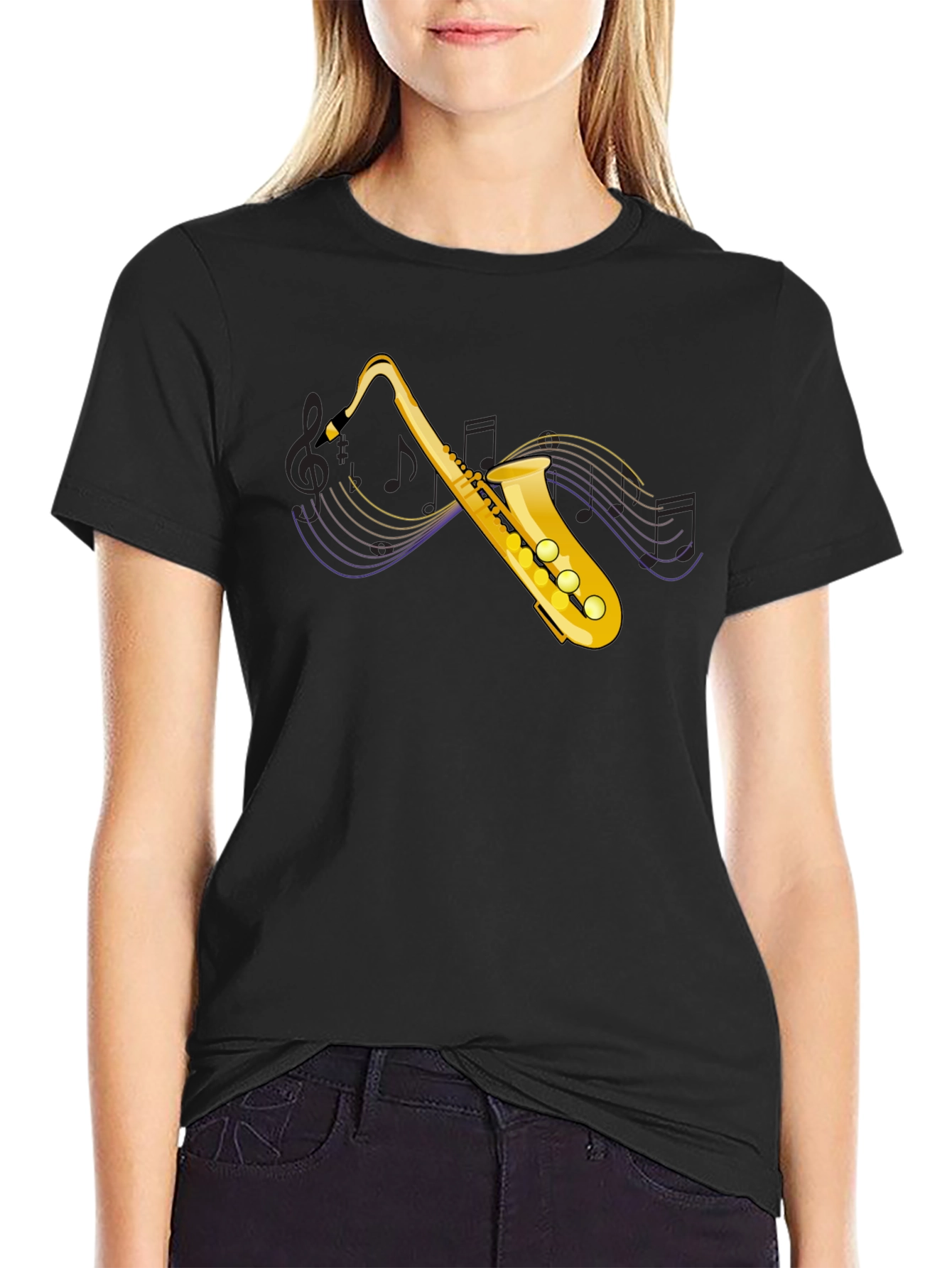 Saxophone Graphic Tee - Music Lovers Black T-Shirt