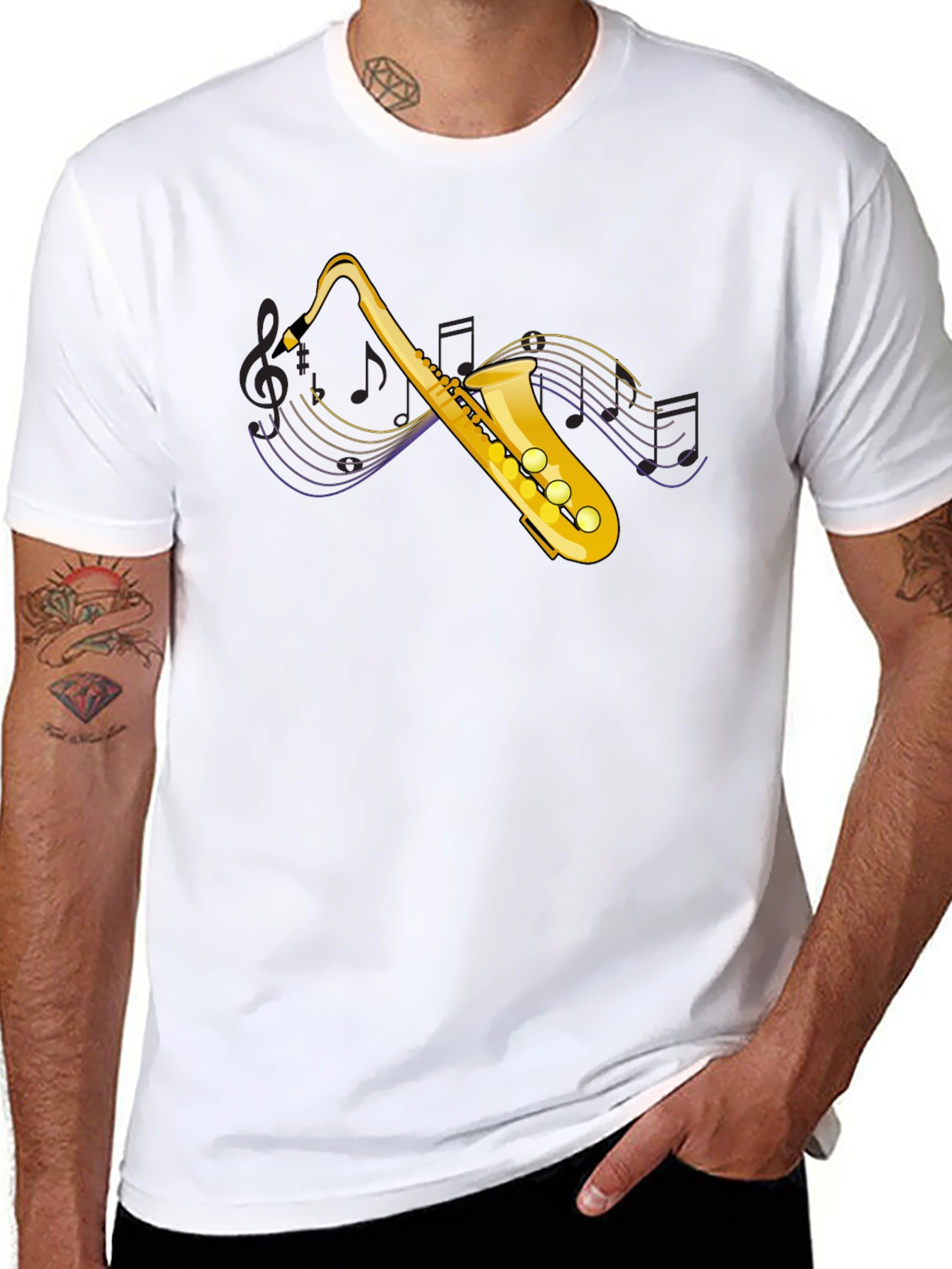 Saxophone Graphic Tee - Music Lovers Black T-Shirt