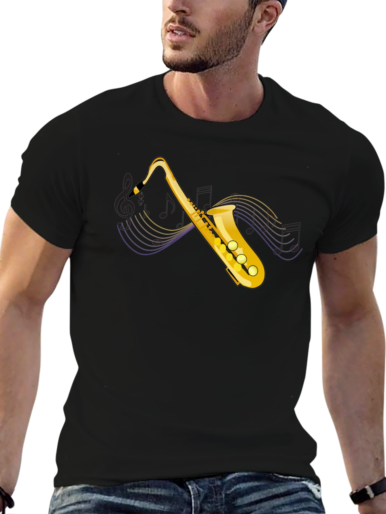 Saxophone Graphic Tee - Music Lovers Black T-Shirt