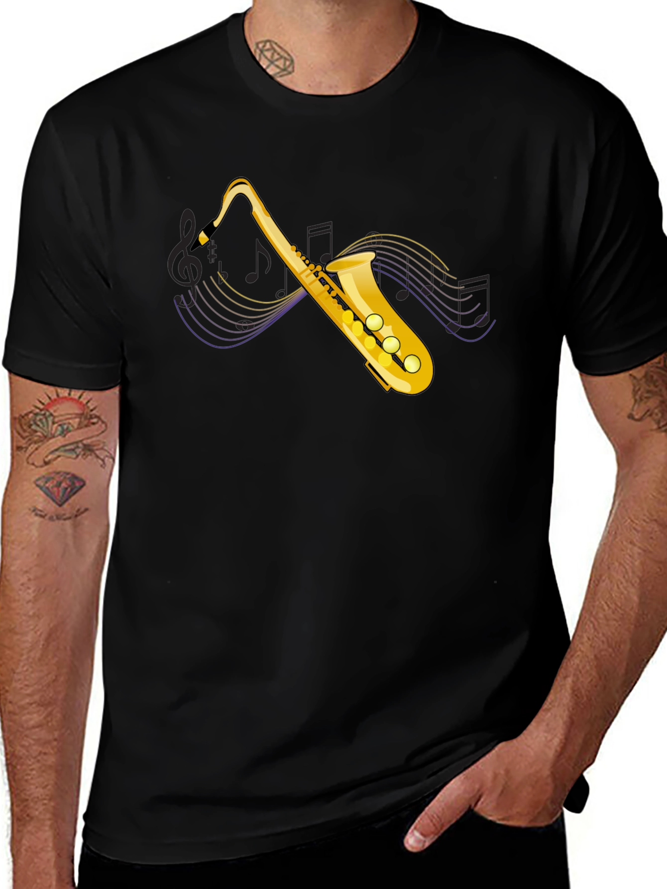Saxophone Graphic Tee - Music Lovers Black T-Shirt