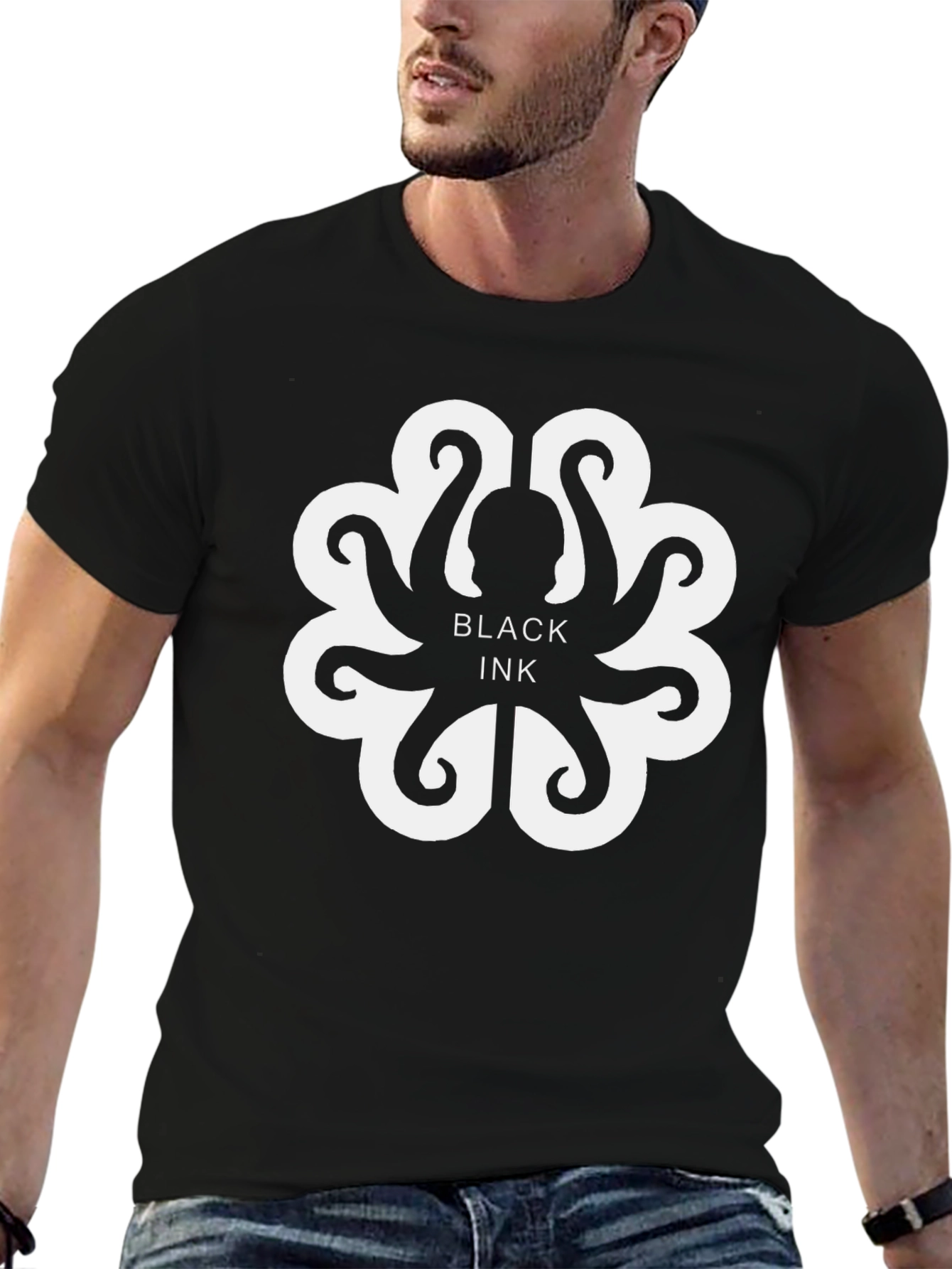 Black Ink Octopus Graphic T-Shirt