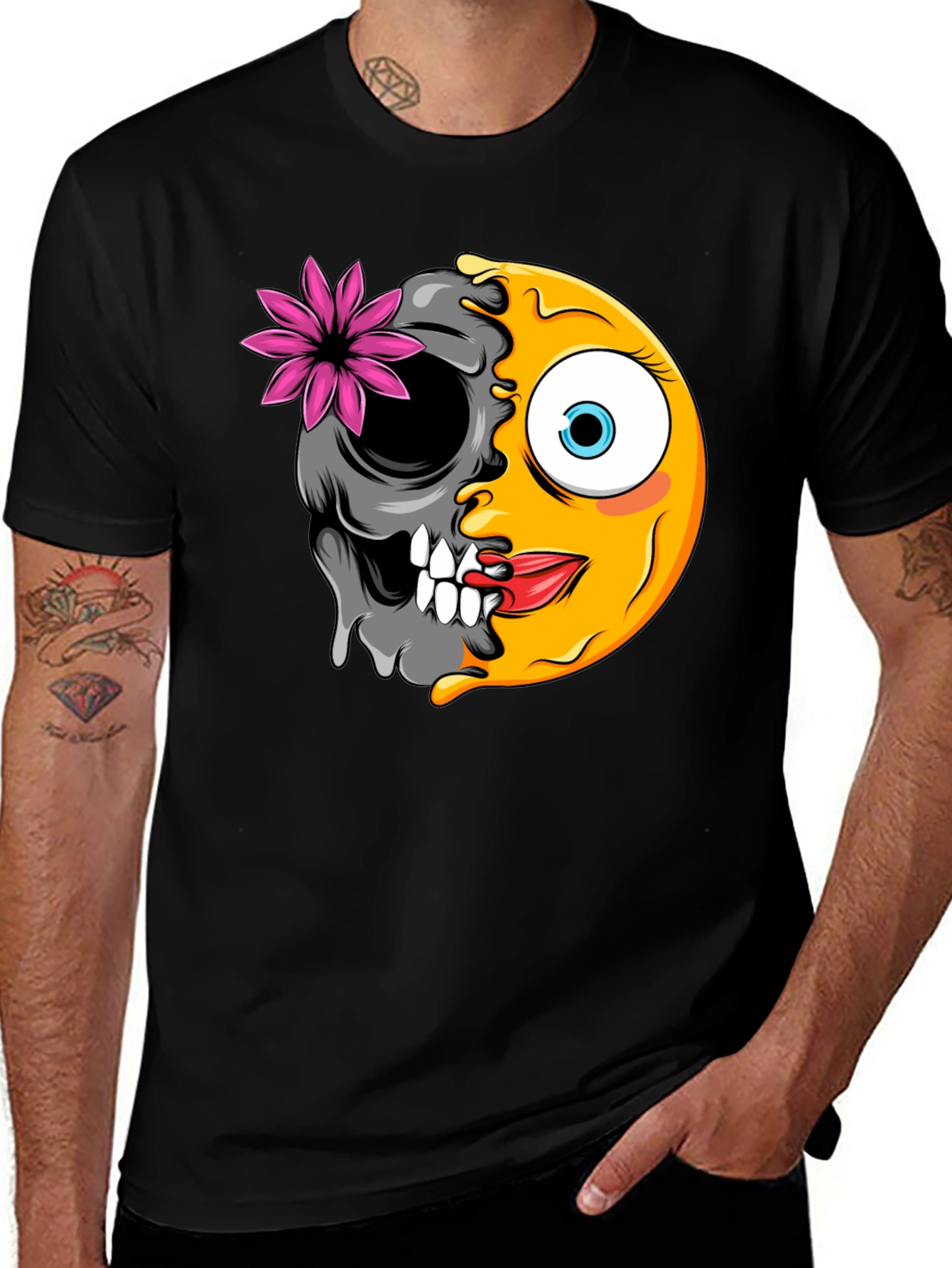 Emoji Skull Graphic Tee - Black Cotton T-Shirt