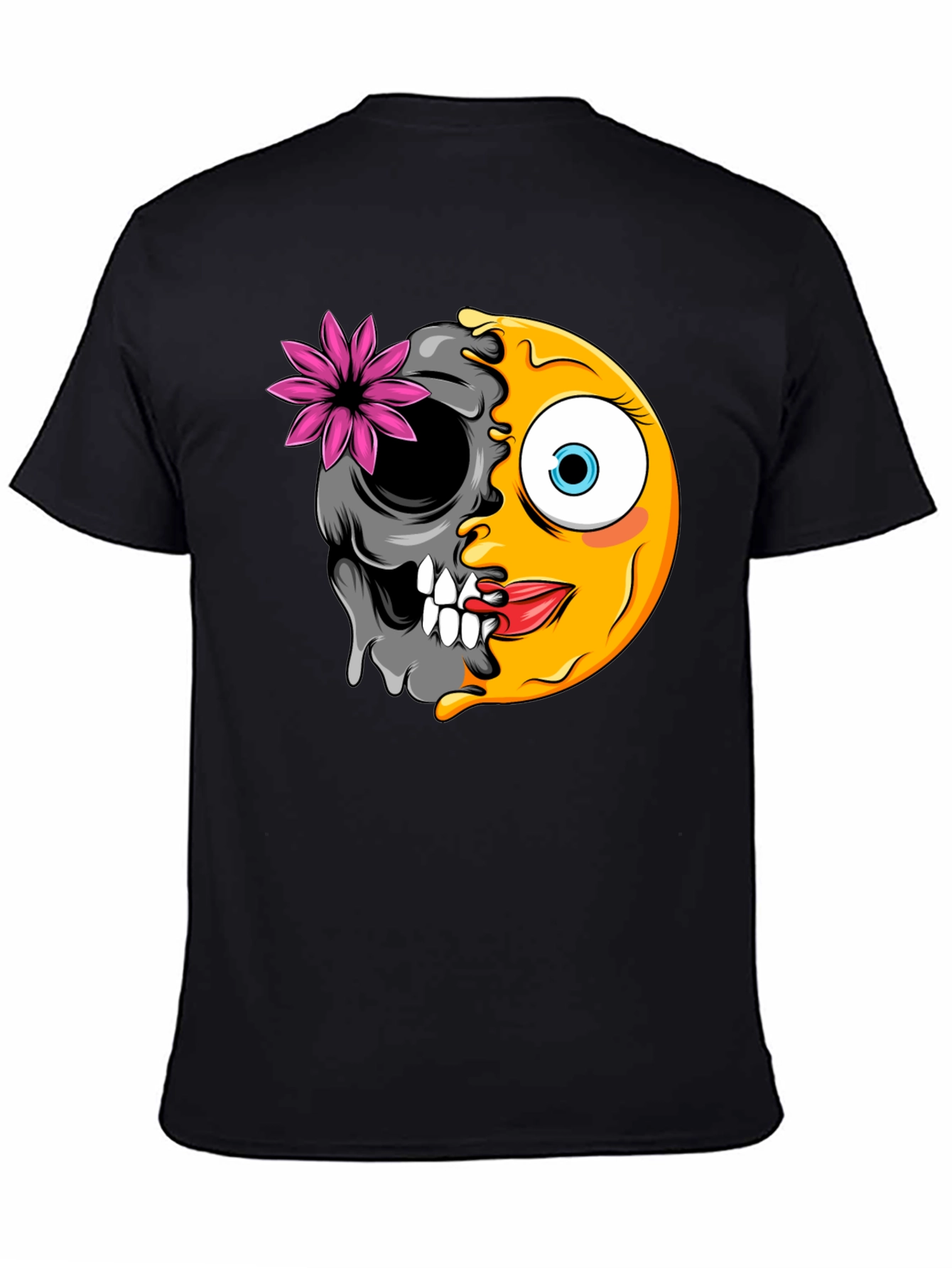 Emoji Skull Graphic Tee - Black Cotton T-Shirt