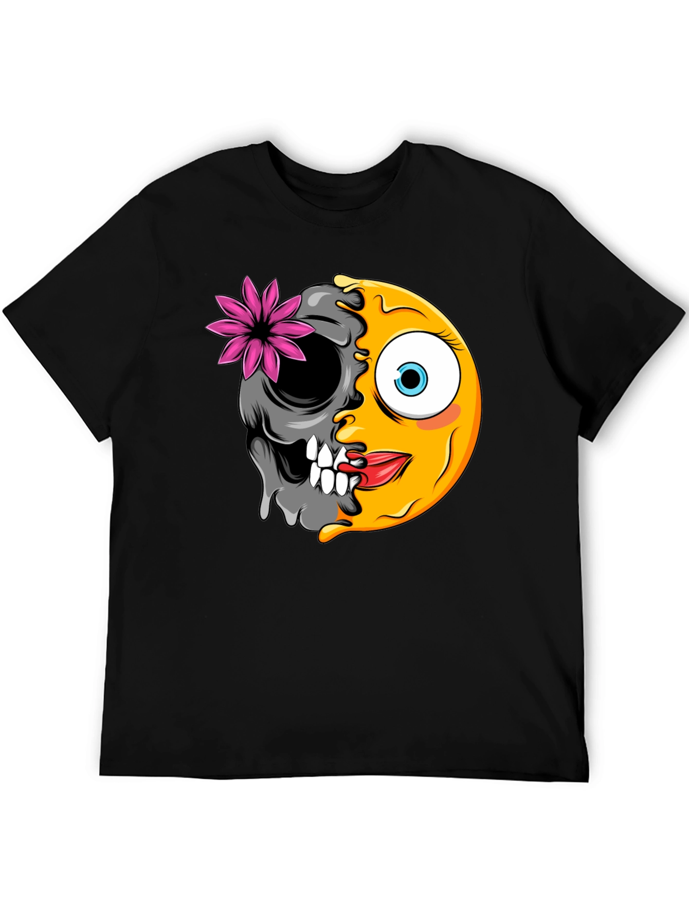 Emoji Skull Graphic Tee - Black Cotton T-Shirt