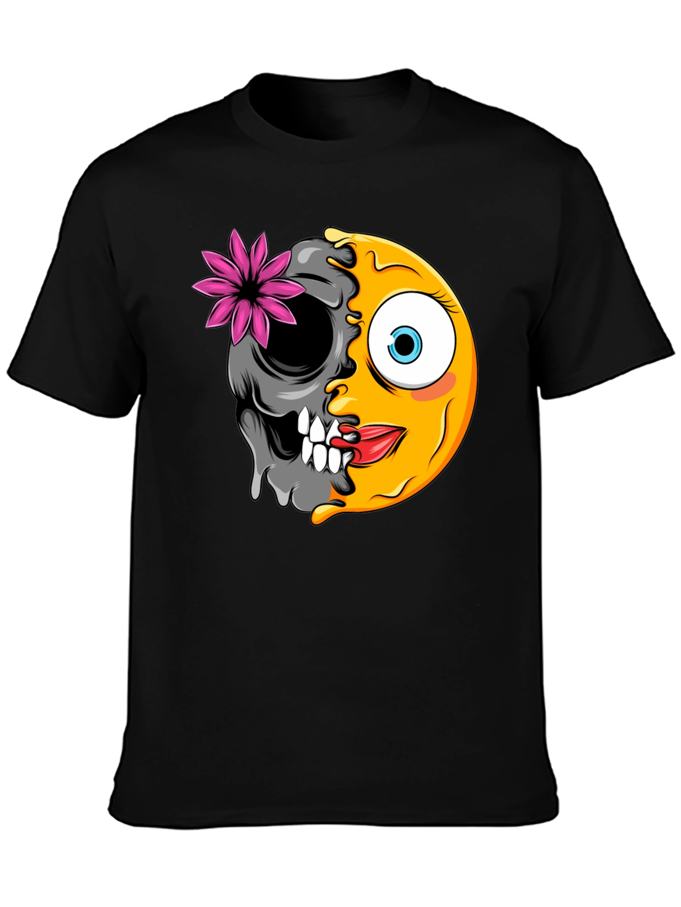 Emoji Skull Graphic Tee - Black Cotton T-Shirt