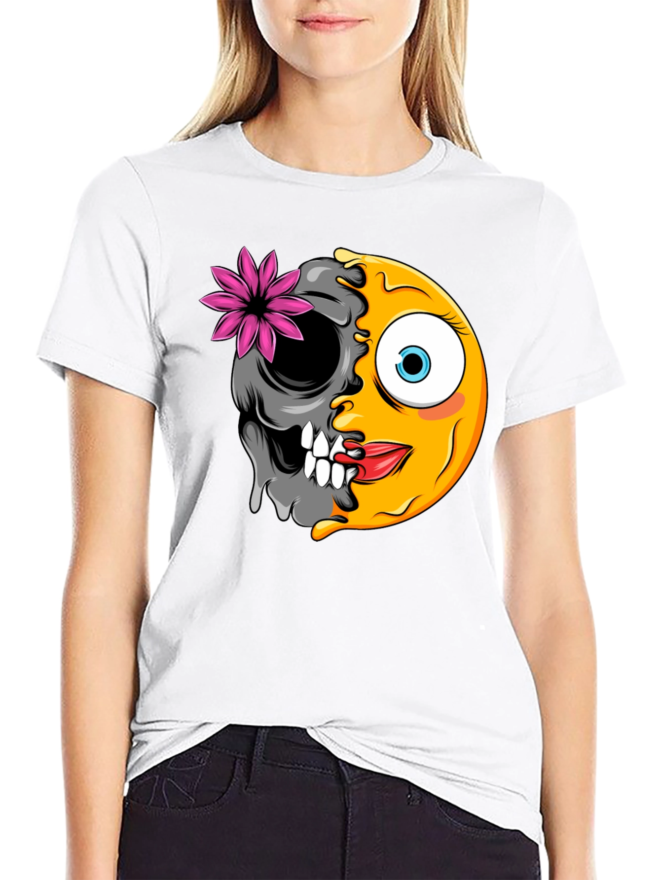 Emoji Skull Graphic Tee - Black Cotton T-Shirt