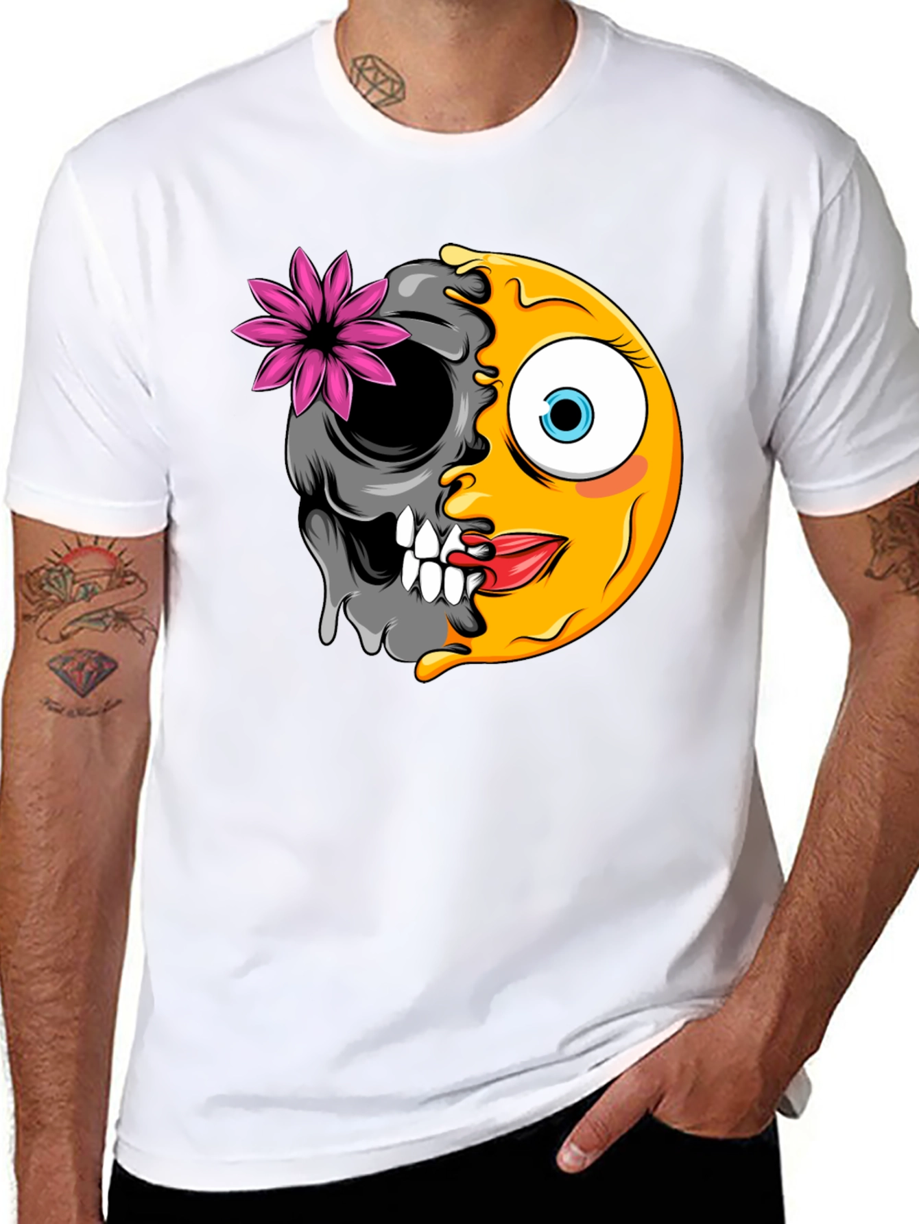 Emoji Skull Graphic Tee - Black Cotton T-Shirt