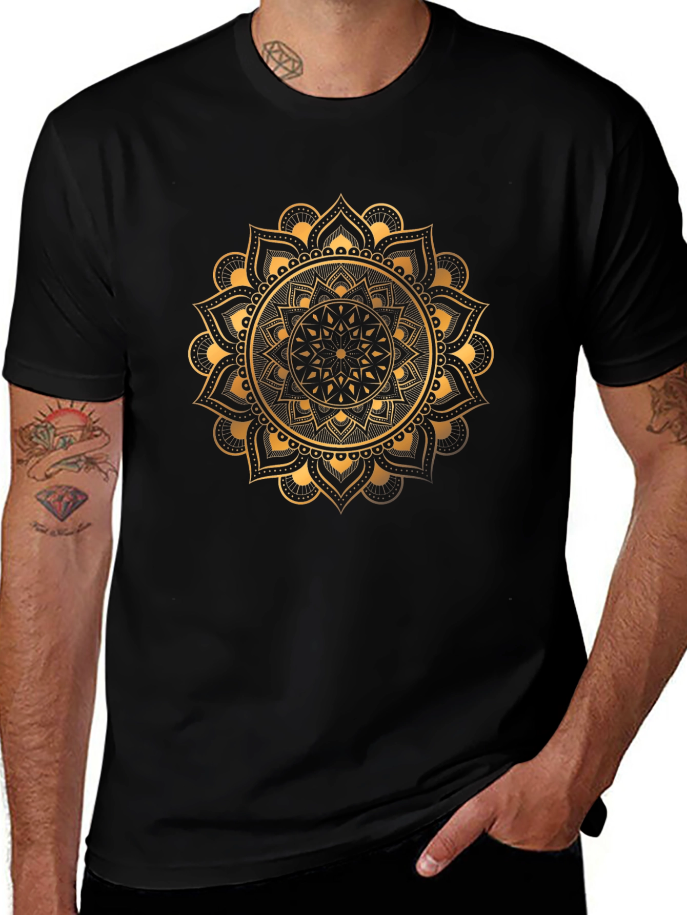Golden Mandala Graphic Tee - Stylish Black T-Shirt