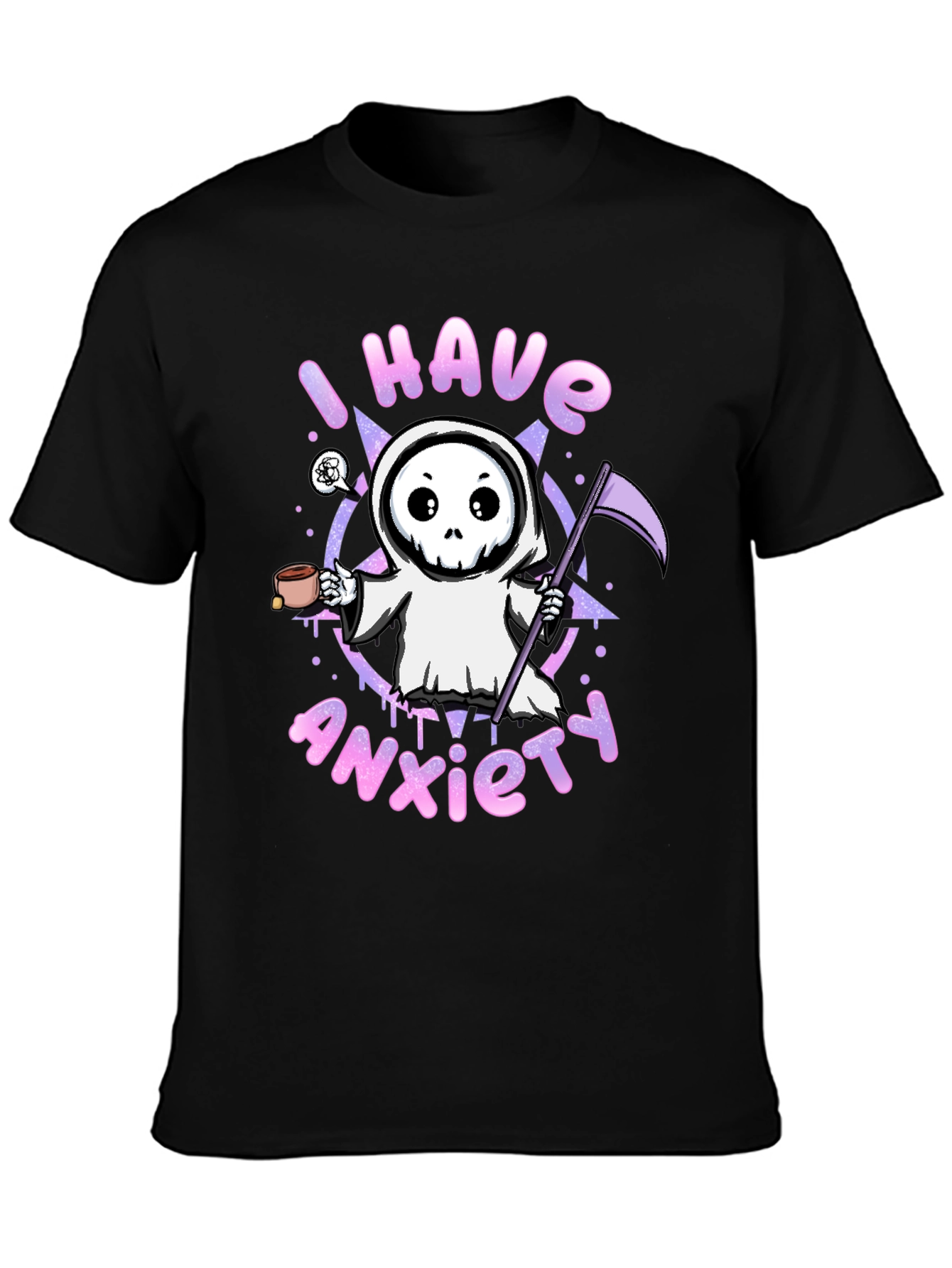 Anxiety Grim Reaper Black Graphic T-Shirt