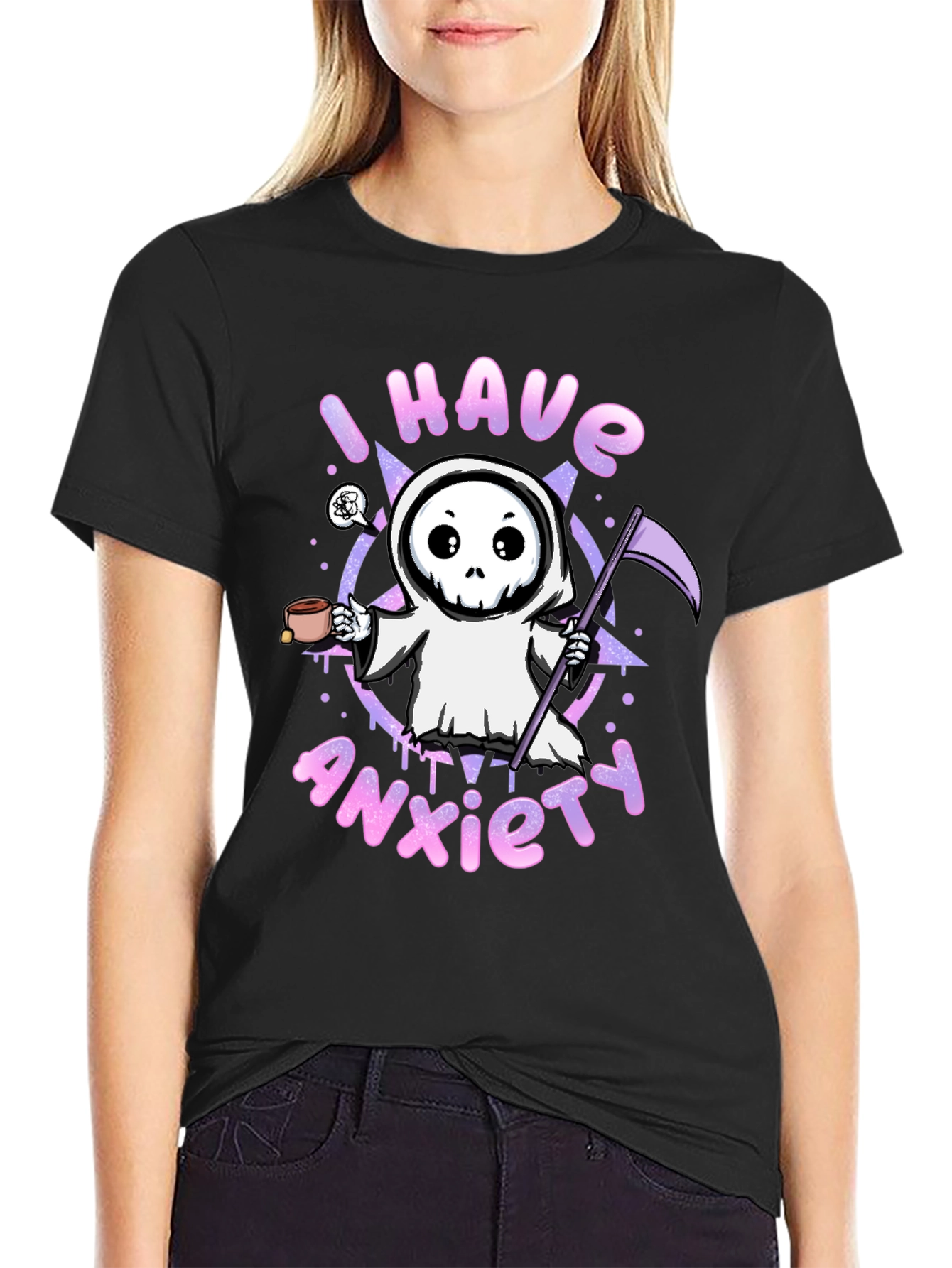 Anxiety Grim Reaper Black Graphic T-Shirt