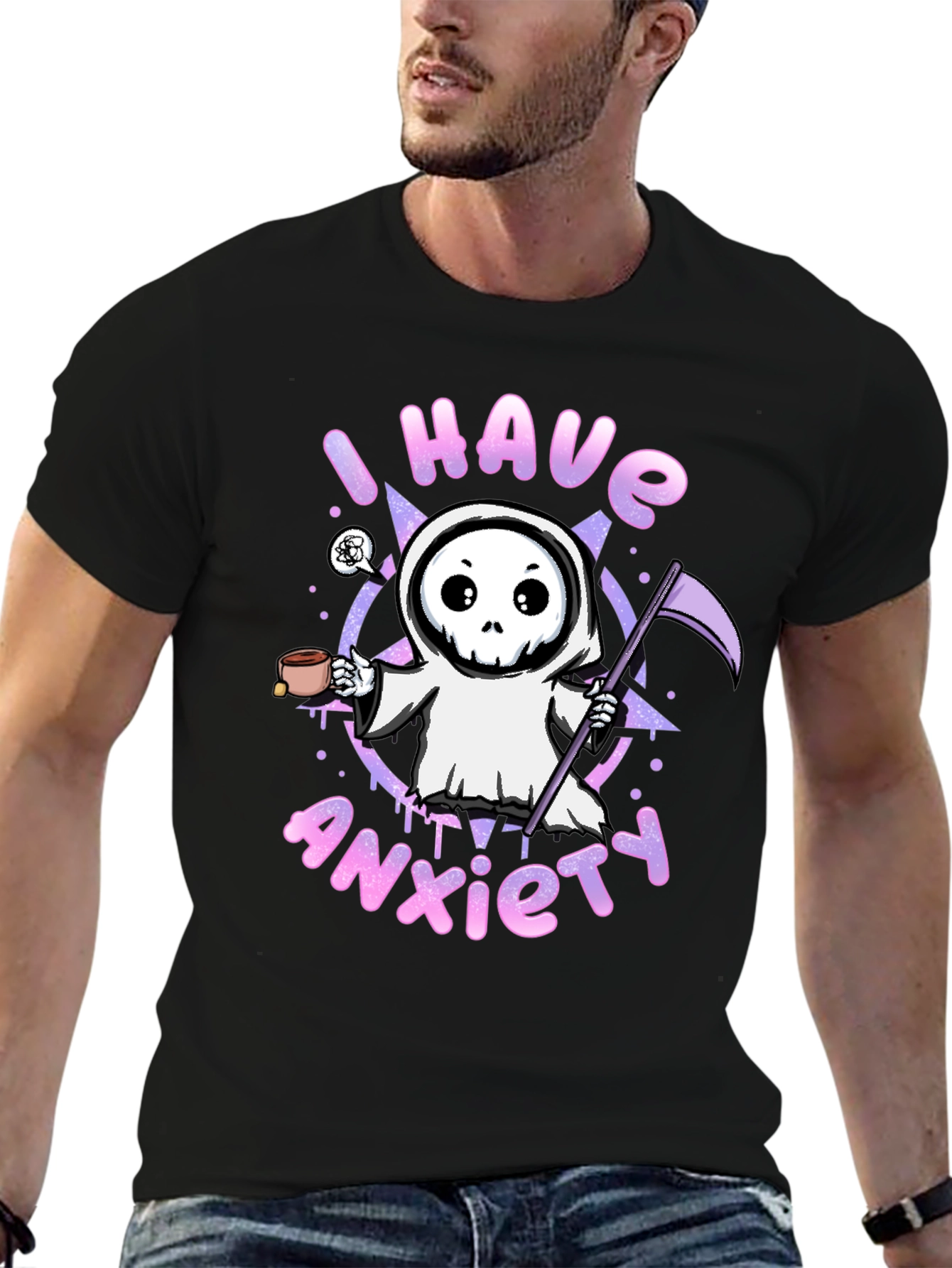 Anxiety Grim Reaper Black Graphic T-Shirt