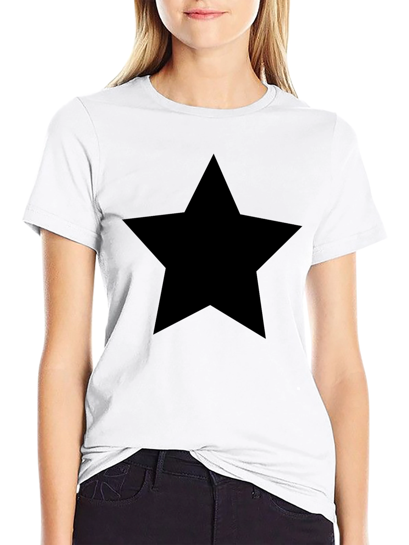 Bold Star Graphic Tee - Black Cotton T-Shirt