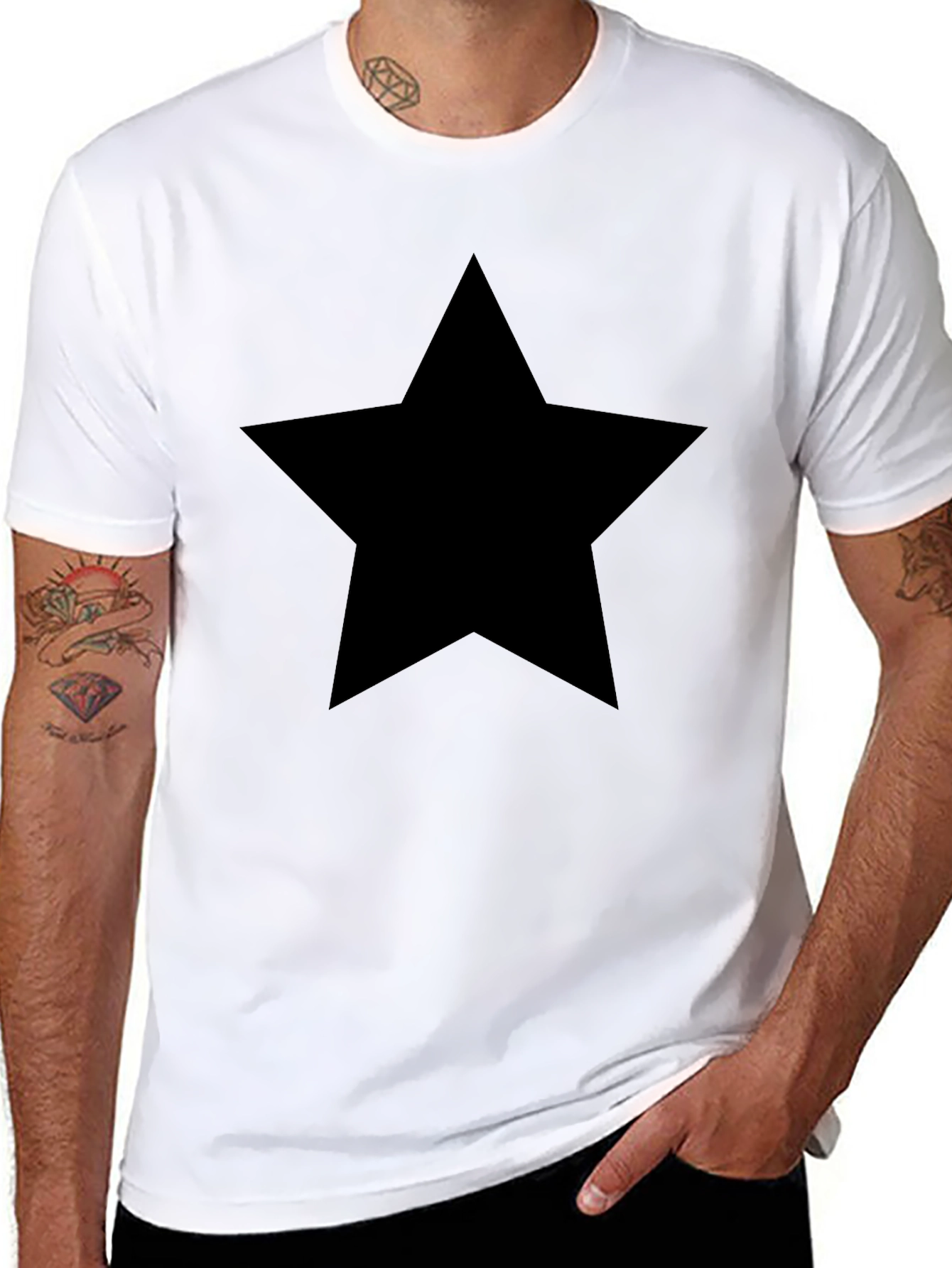Bold Star Graphic Tee - Black Cotton T-Shirt
