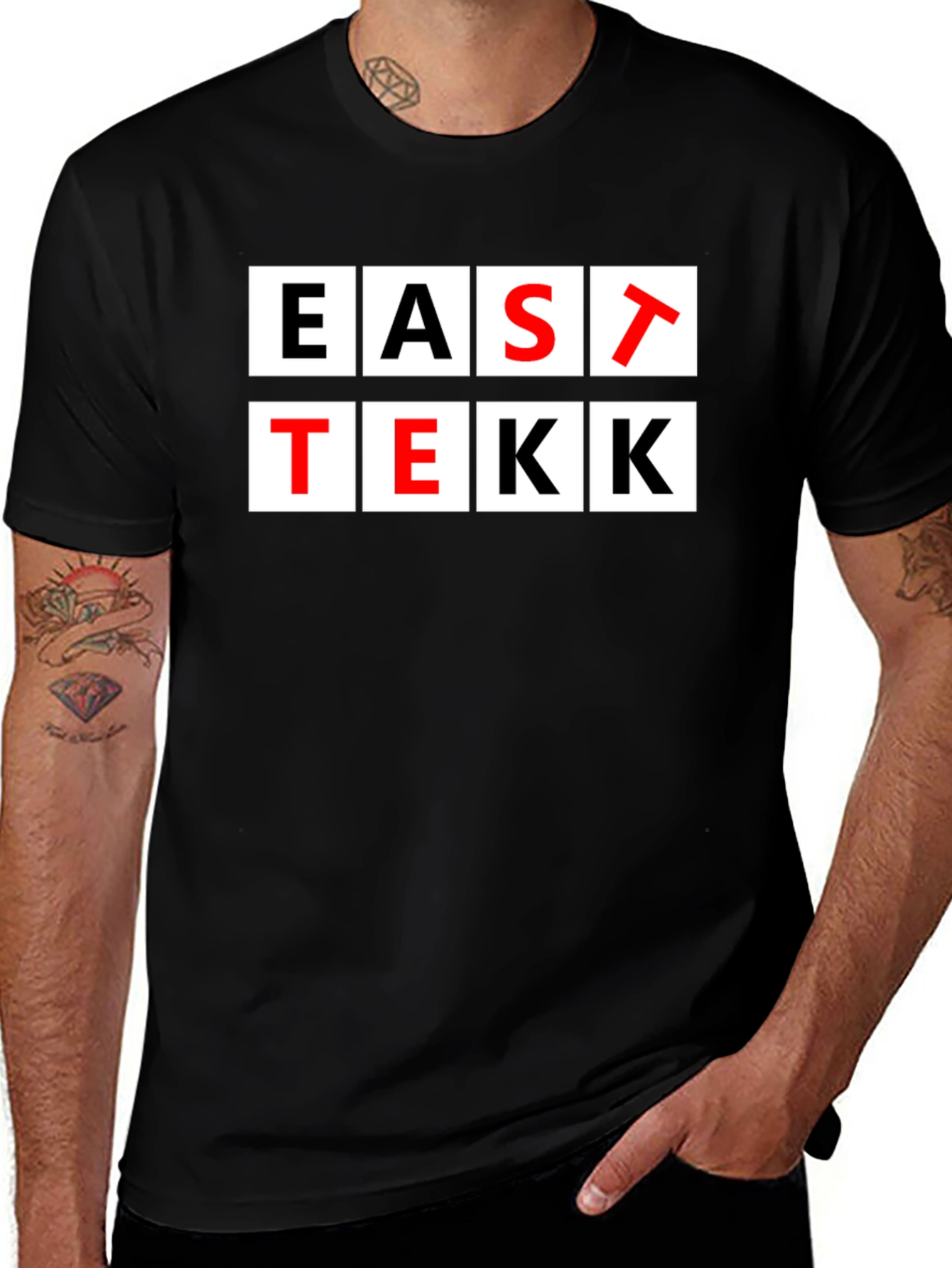 EAST TEKK Black Graphic Tee - Stylish Urban T-Shirt