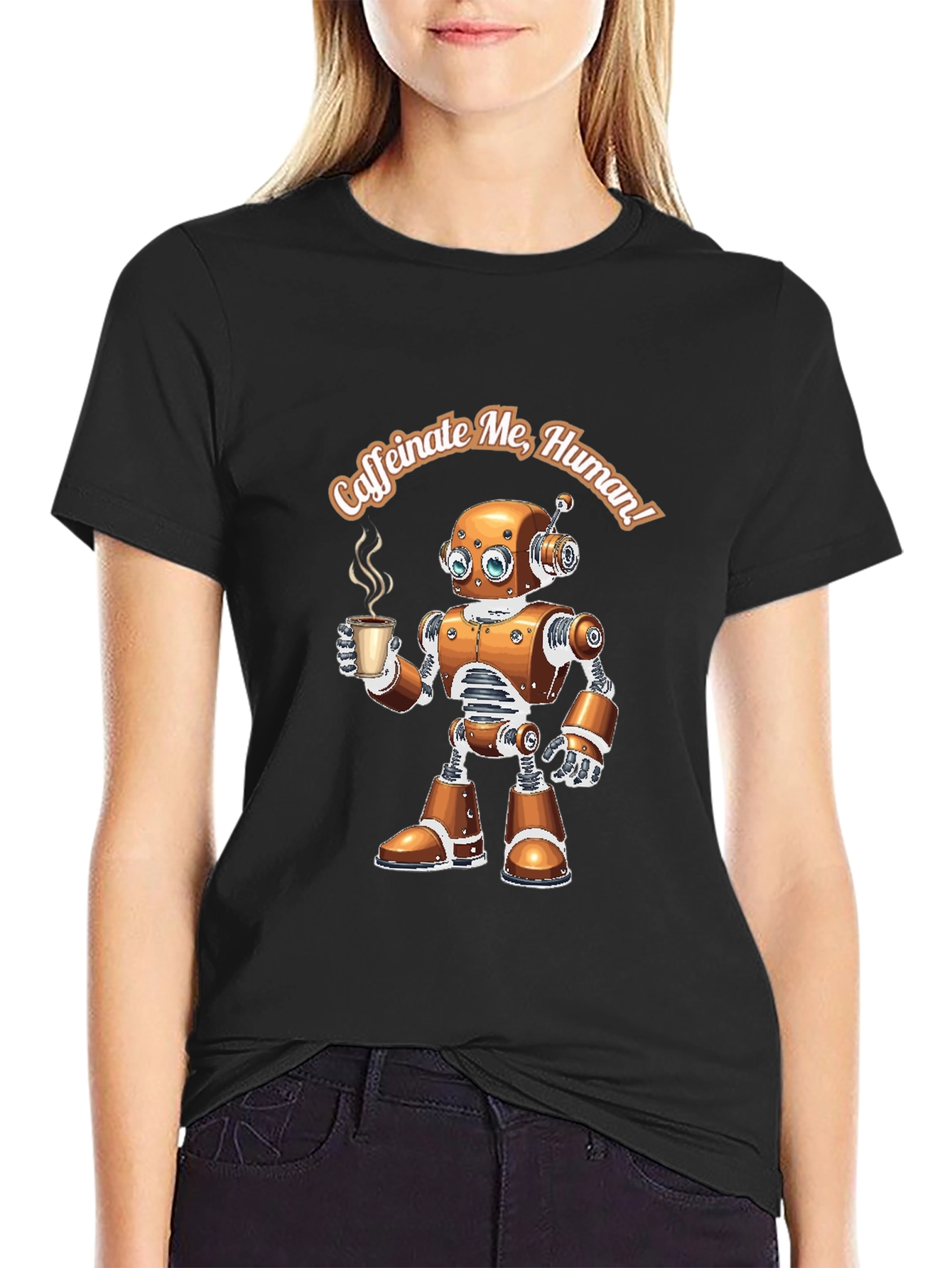 Caffeinate Me Human Robot Graphic Tee