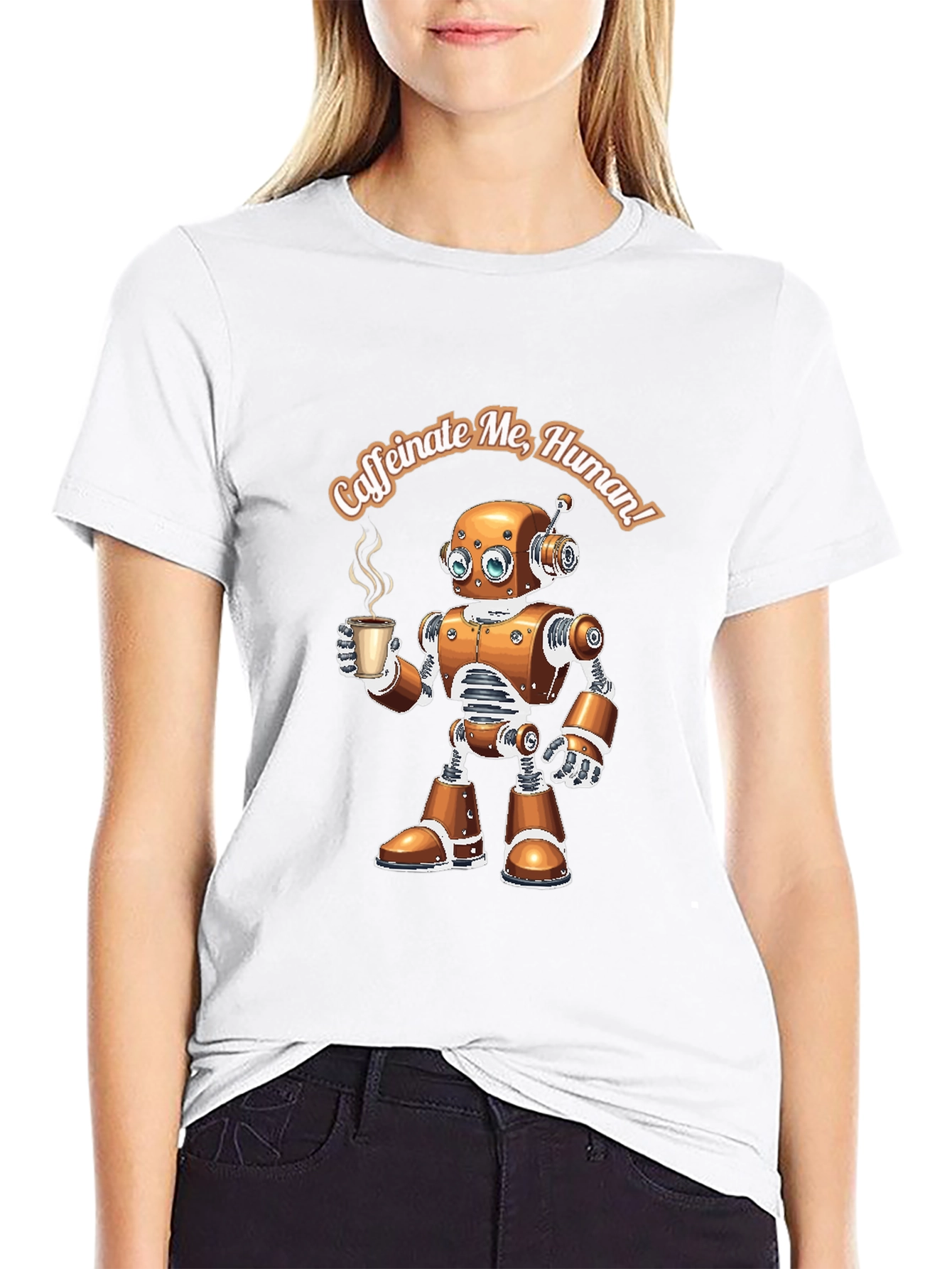 Caffeinate Me Human Robot Graphic Tee