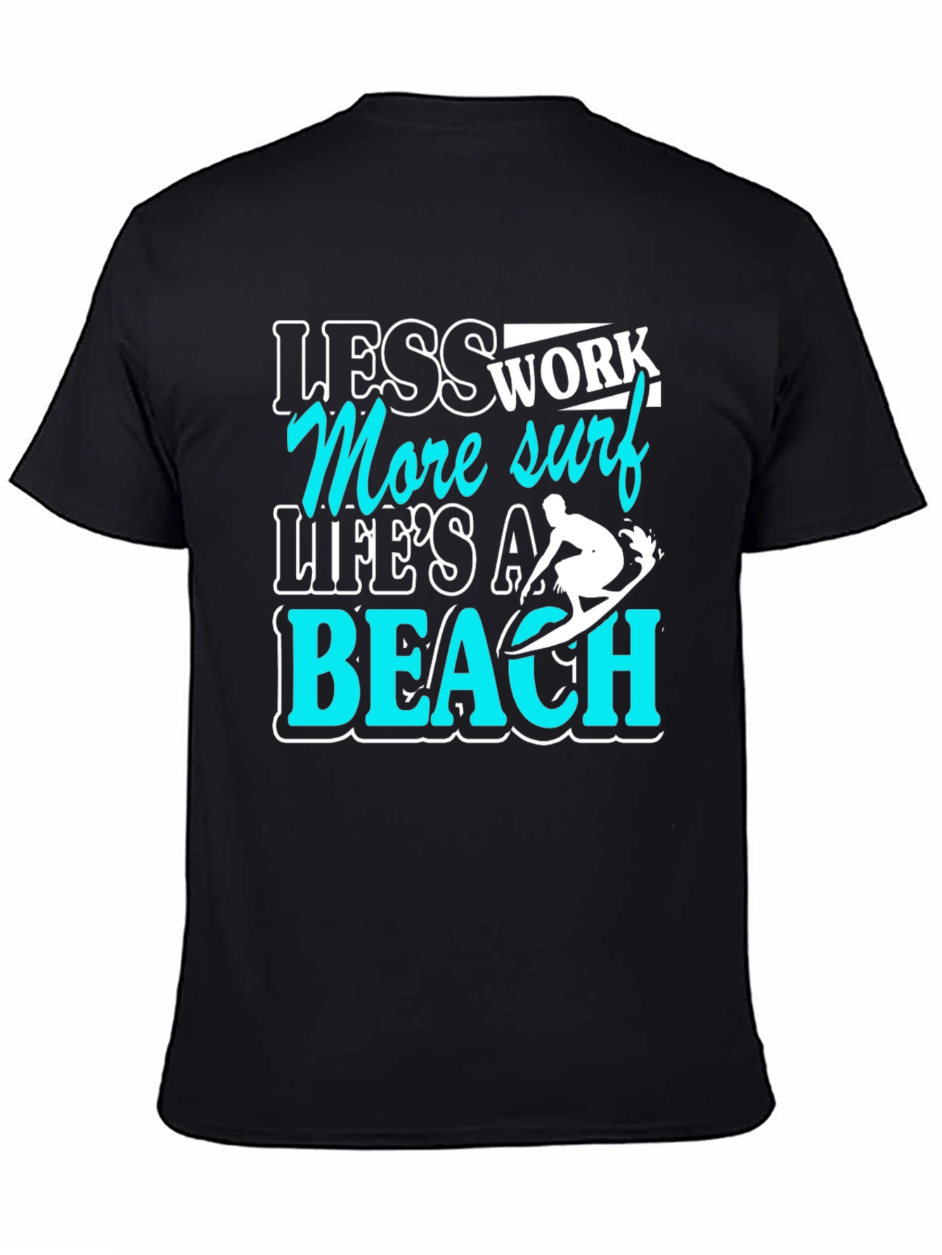 Less Work More Surf Black Graphic T-Shirt