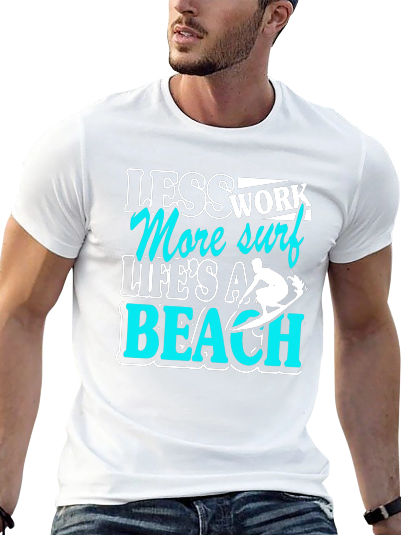 Less Work More Surf Black Graphic T-Shirt