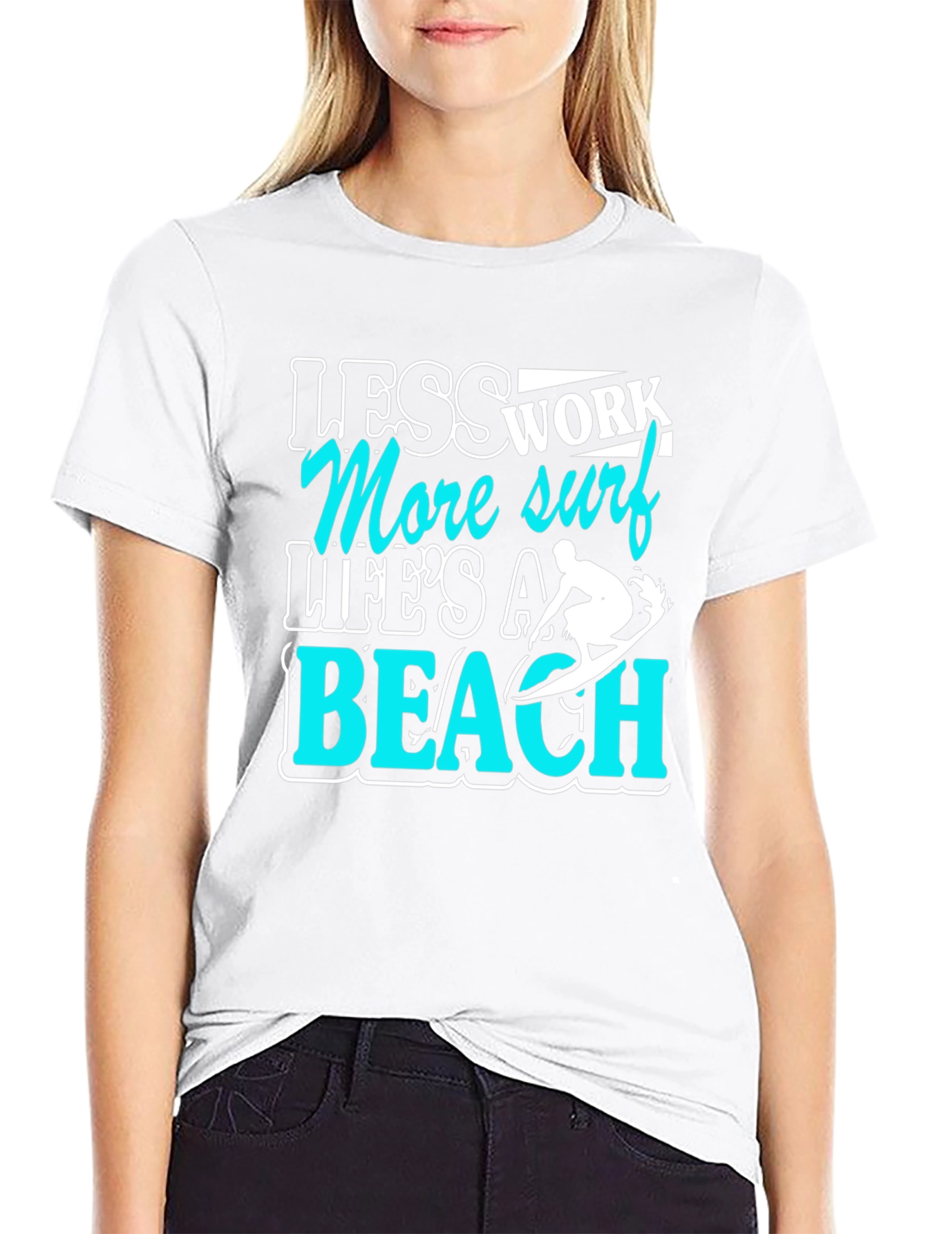 Less Work More Surf Black Graphic T-Shirt