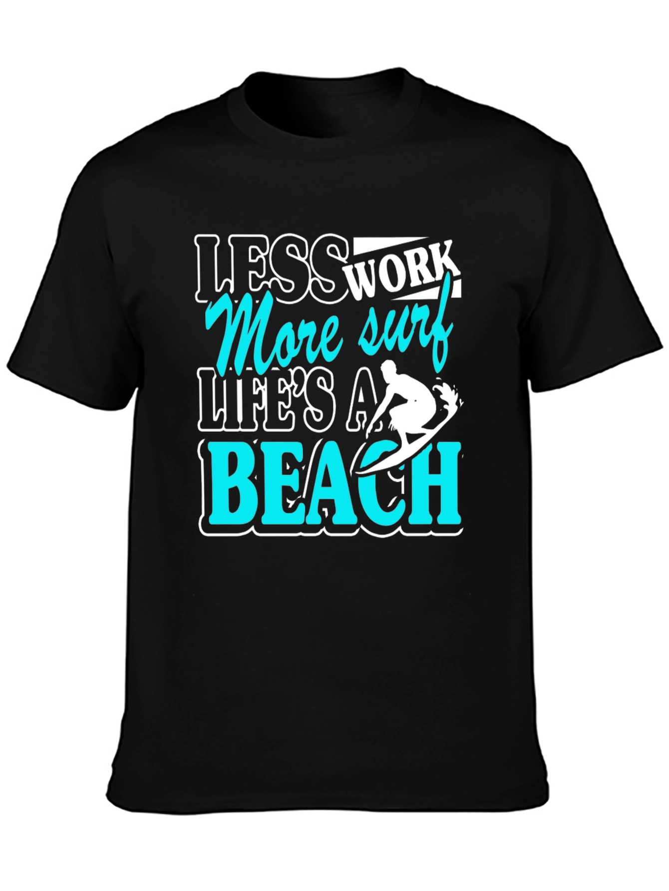 Less Work More Surf Black Graphic T-Shirt