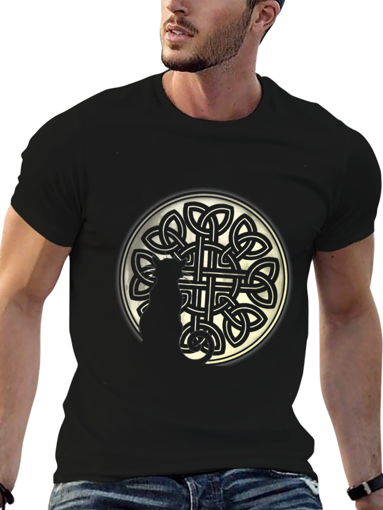 Celtic Knot Circle Graphic Print Black T-Shirt