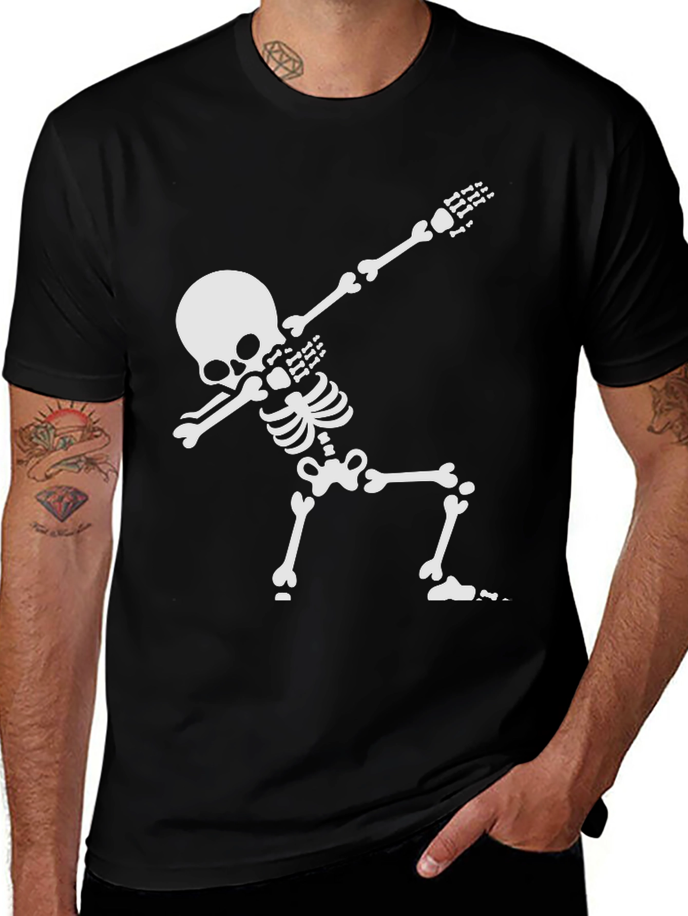 Dabbing Skeleton Graphic Tee - Black