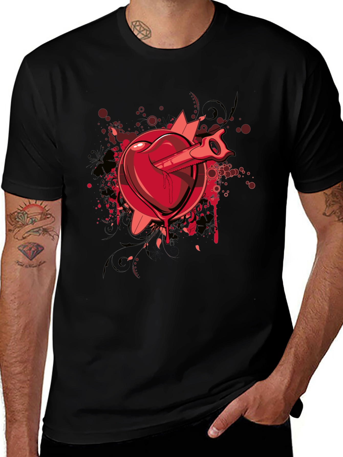 Heart Saw Graphic Tee - Black Cotton