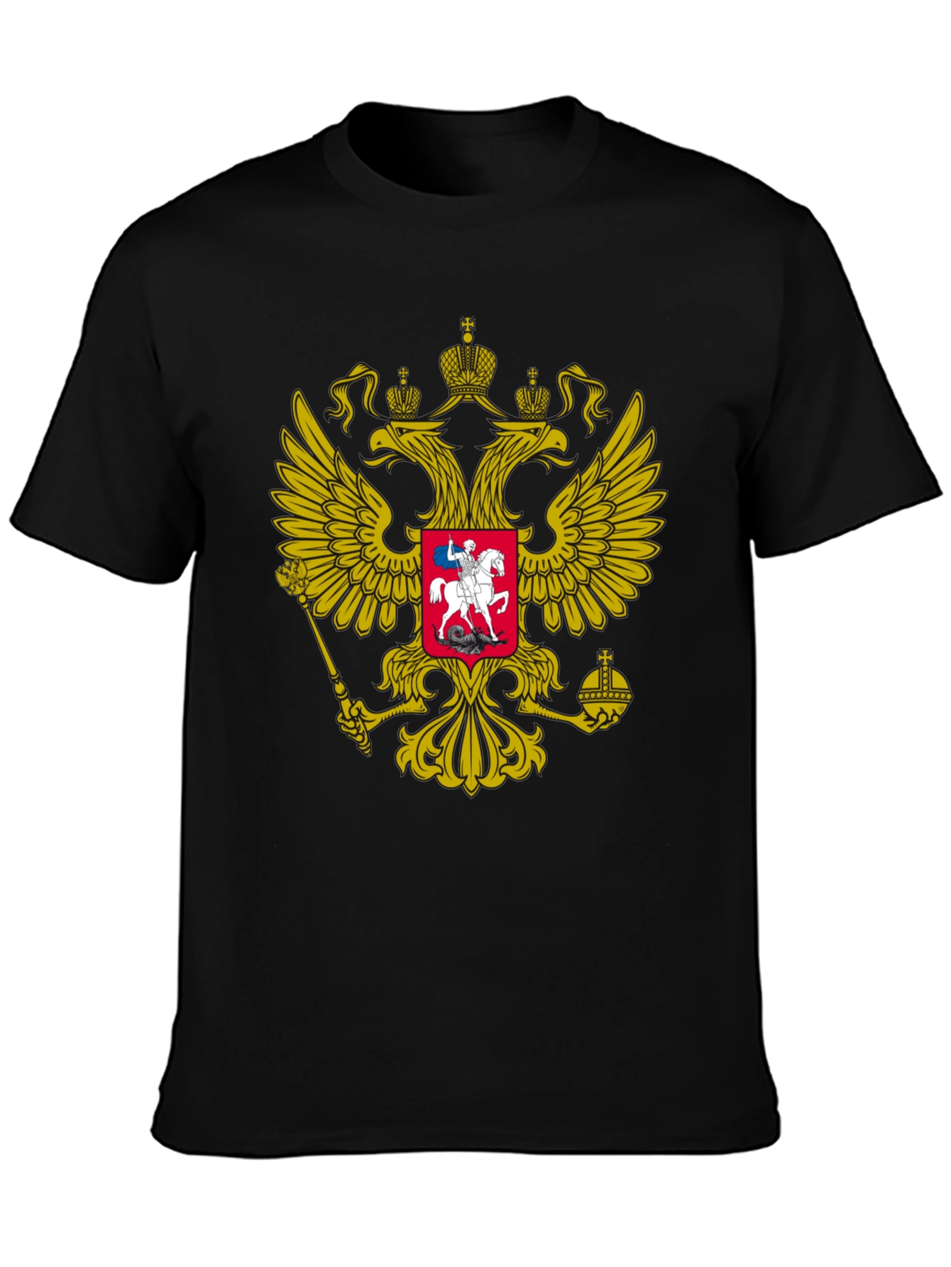 Black Tee with Russian Coat of Arms Graphic