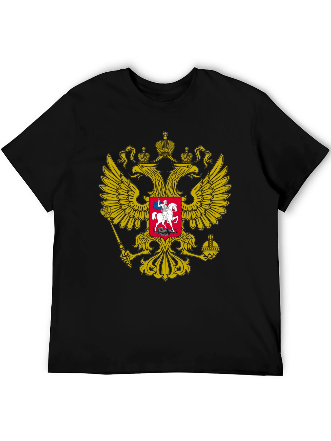 Black Tee with Russian Coat of Arms Graphic