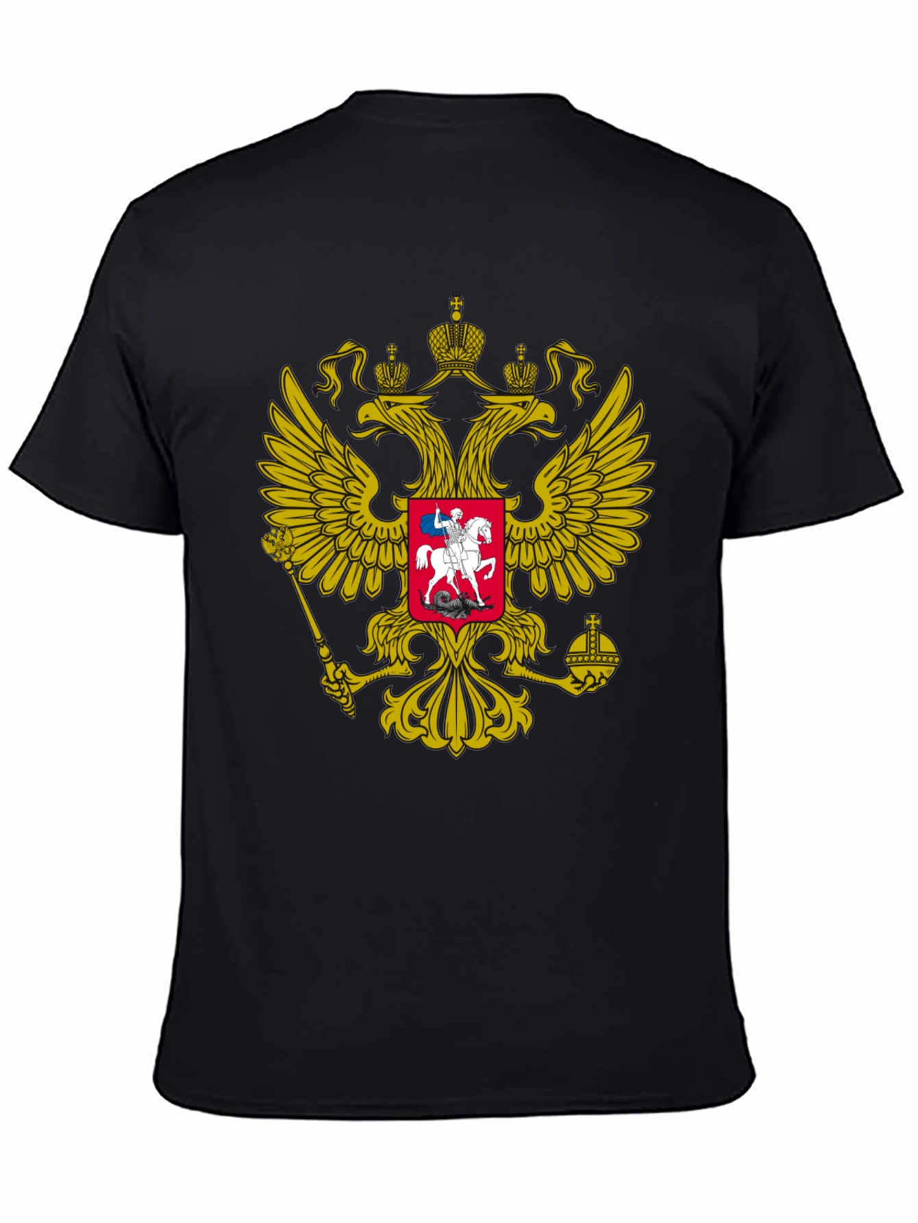 Black Tee with Russian Coat of Arms Graphic