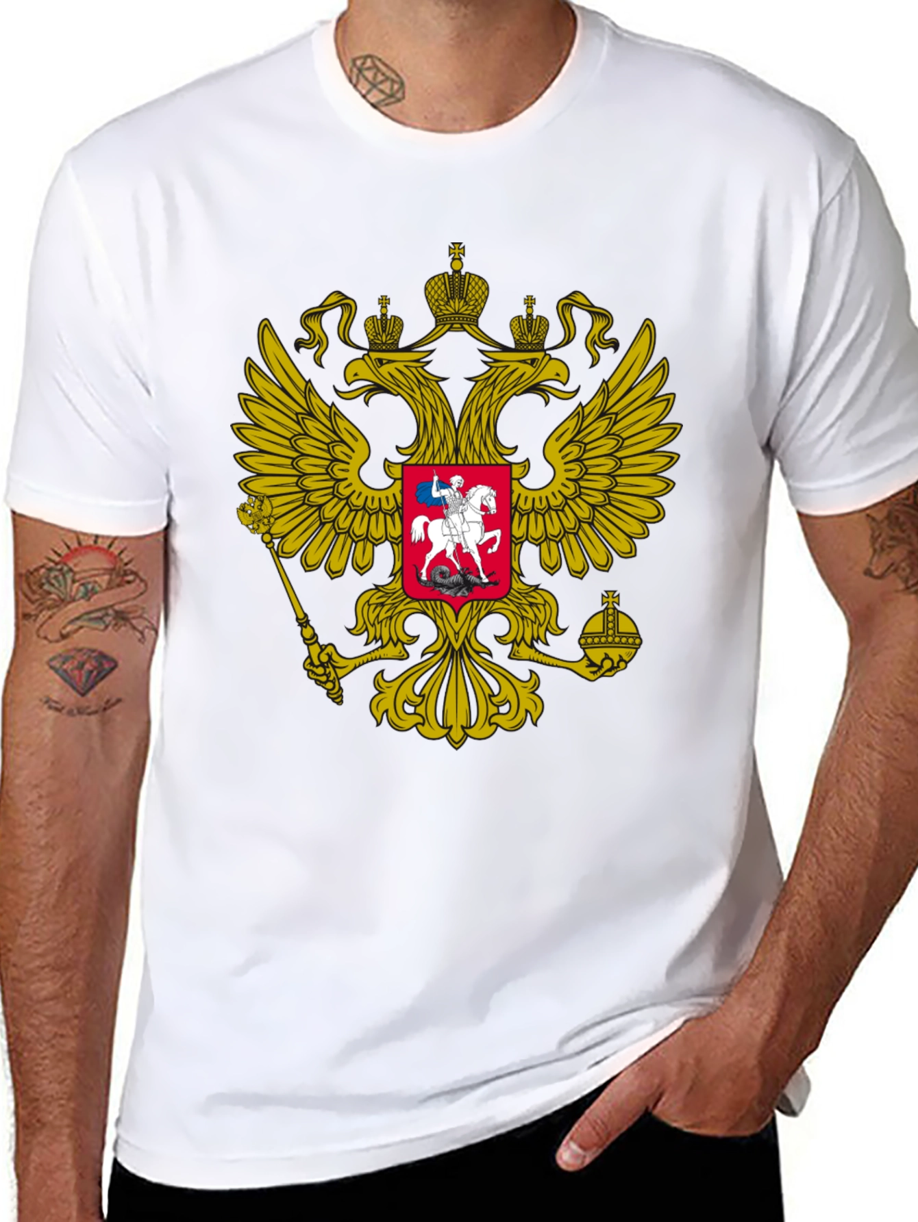 Black Tee with Russian Coat of Arms Graphic