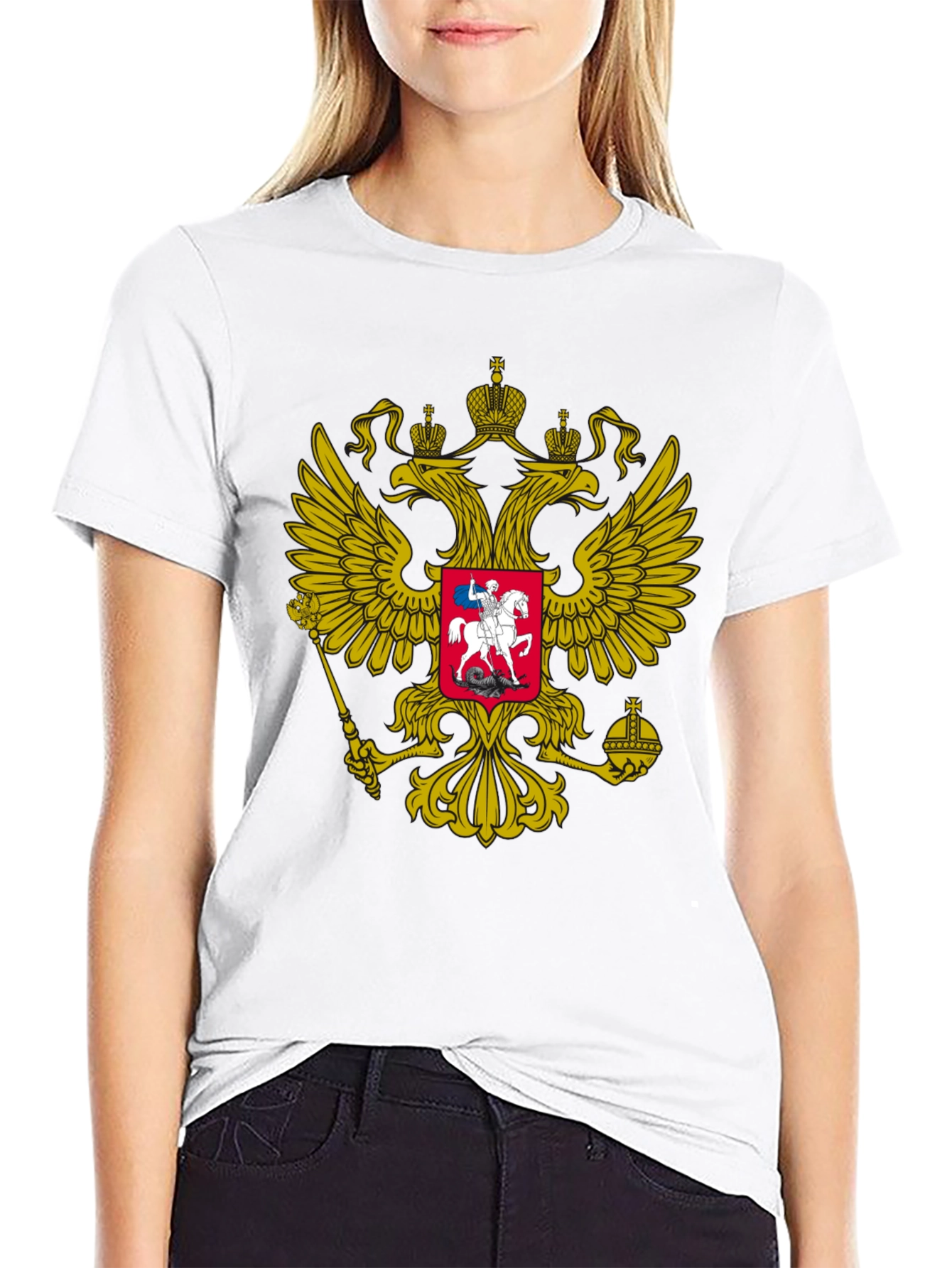 Black Tee with Russian Coat of Arms Graphic