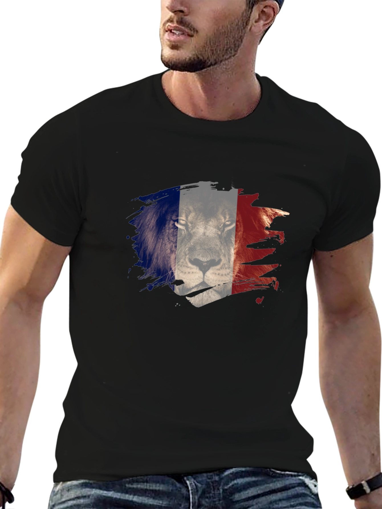 Mens Black Lion France Flag Graphic Tee