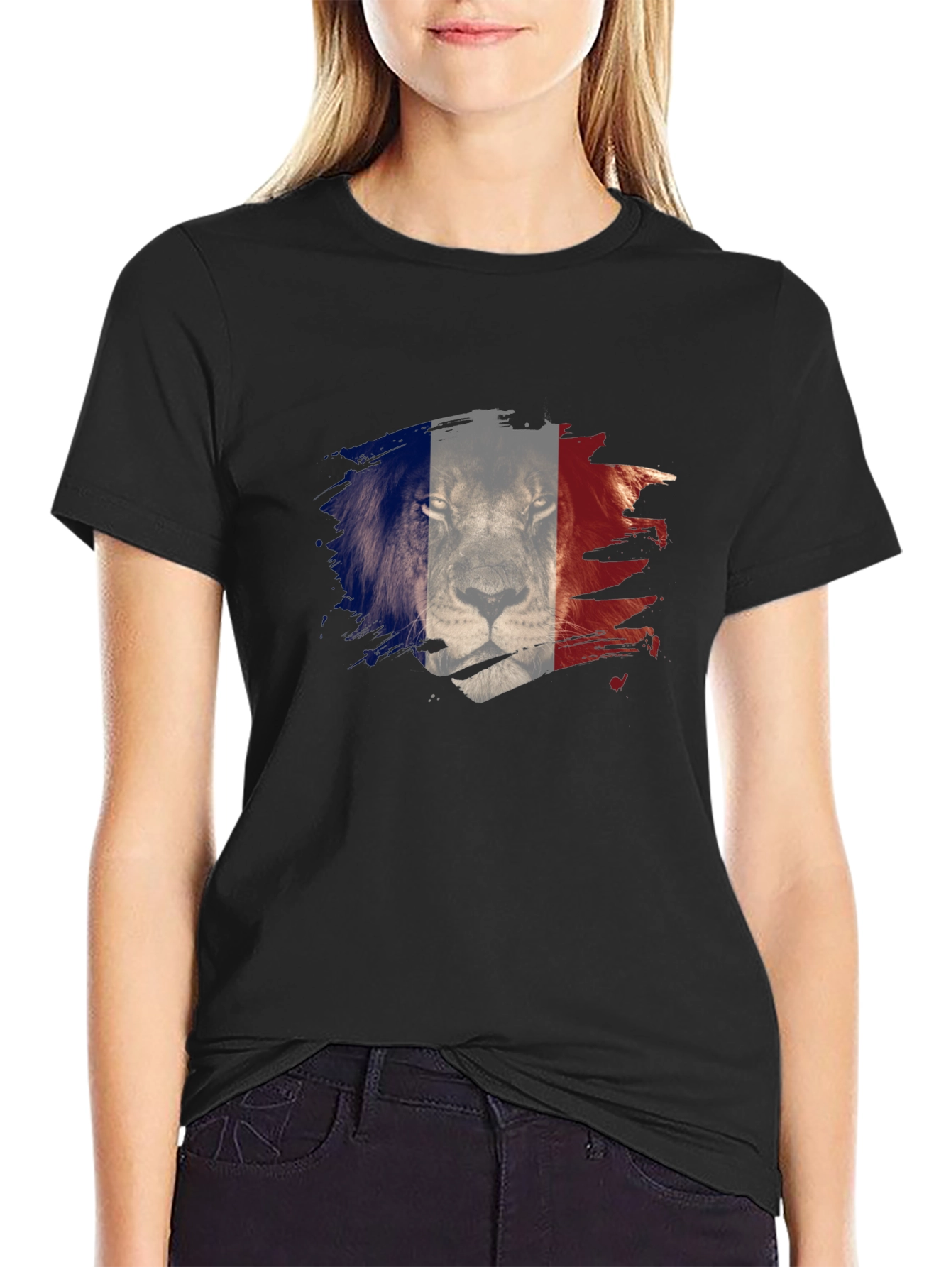 Mens Black Lion France Flag Graphic Tee