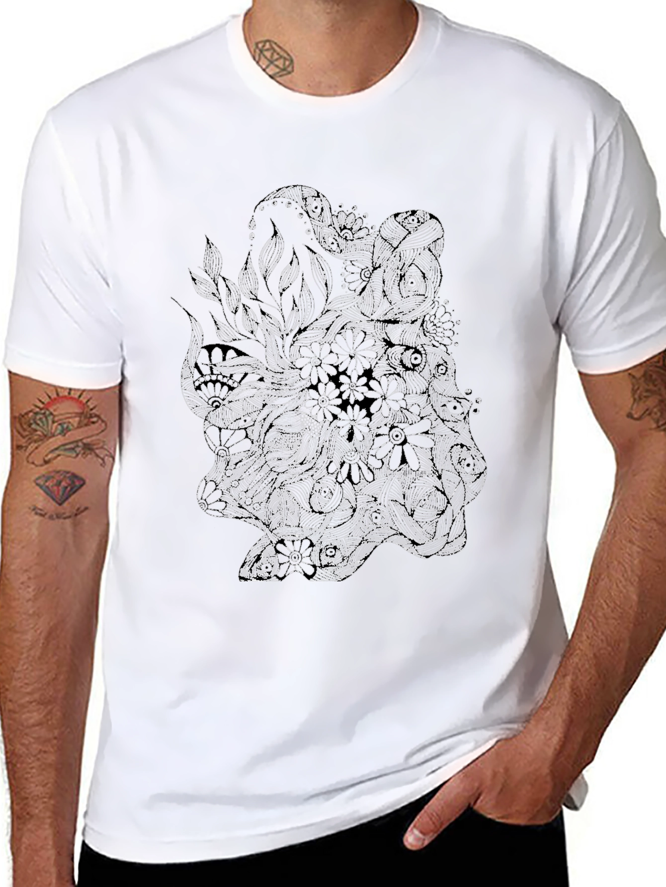 Abstract Floral Graphic Black T-Shirt